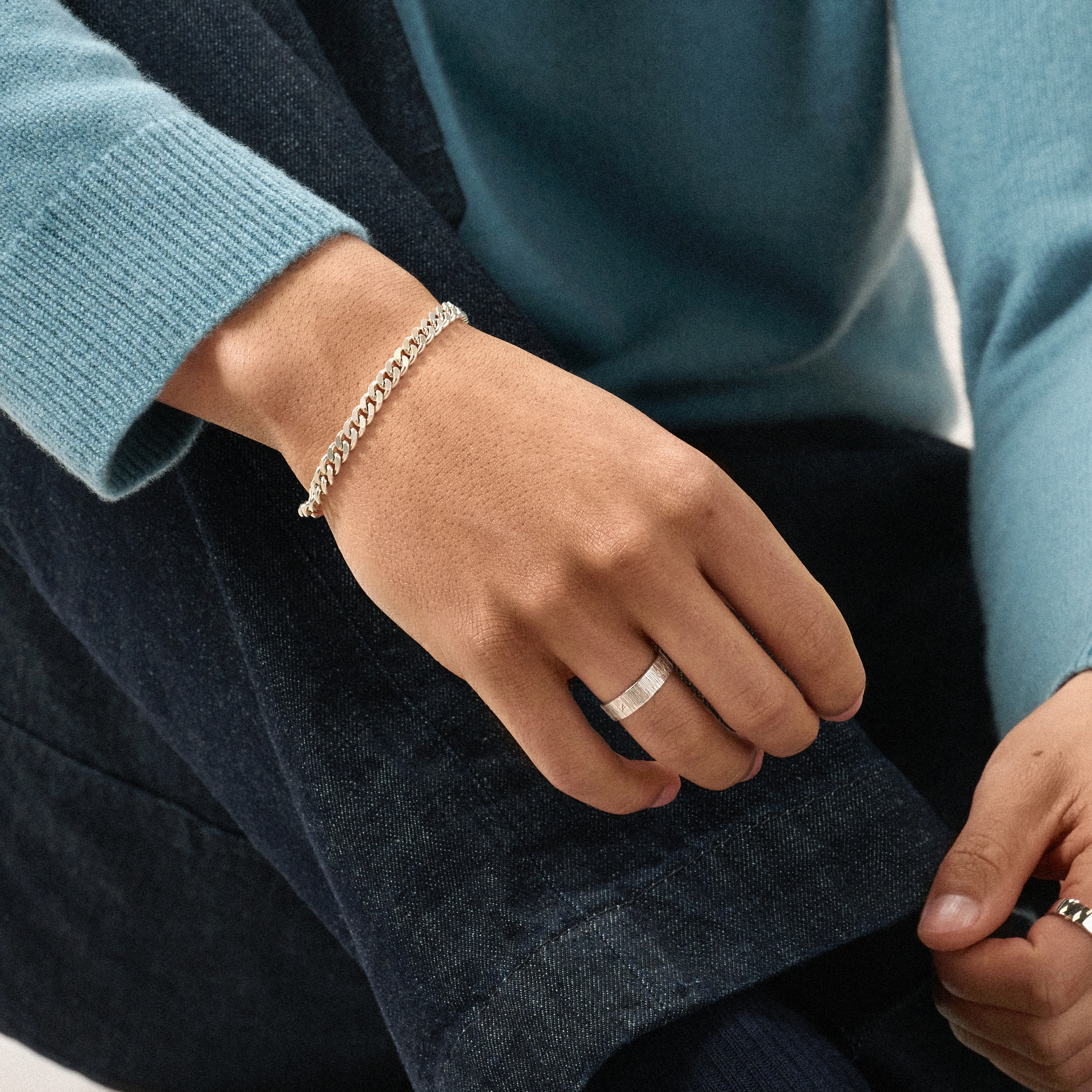 Argentia | 6 mm náramok z curb retiazky zo surového mincového striebra 925 bez povrchovej úpravy - 2