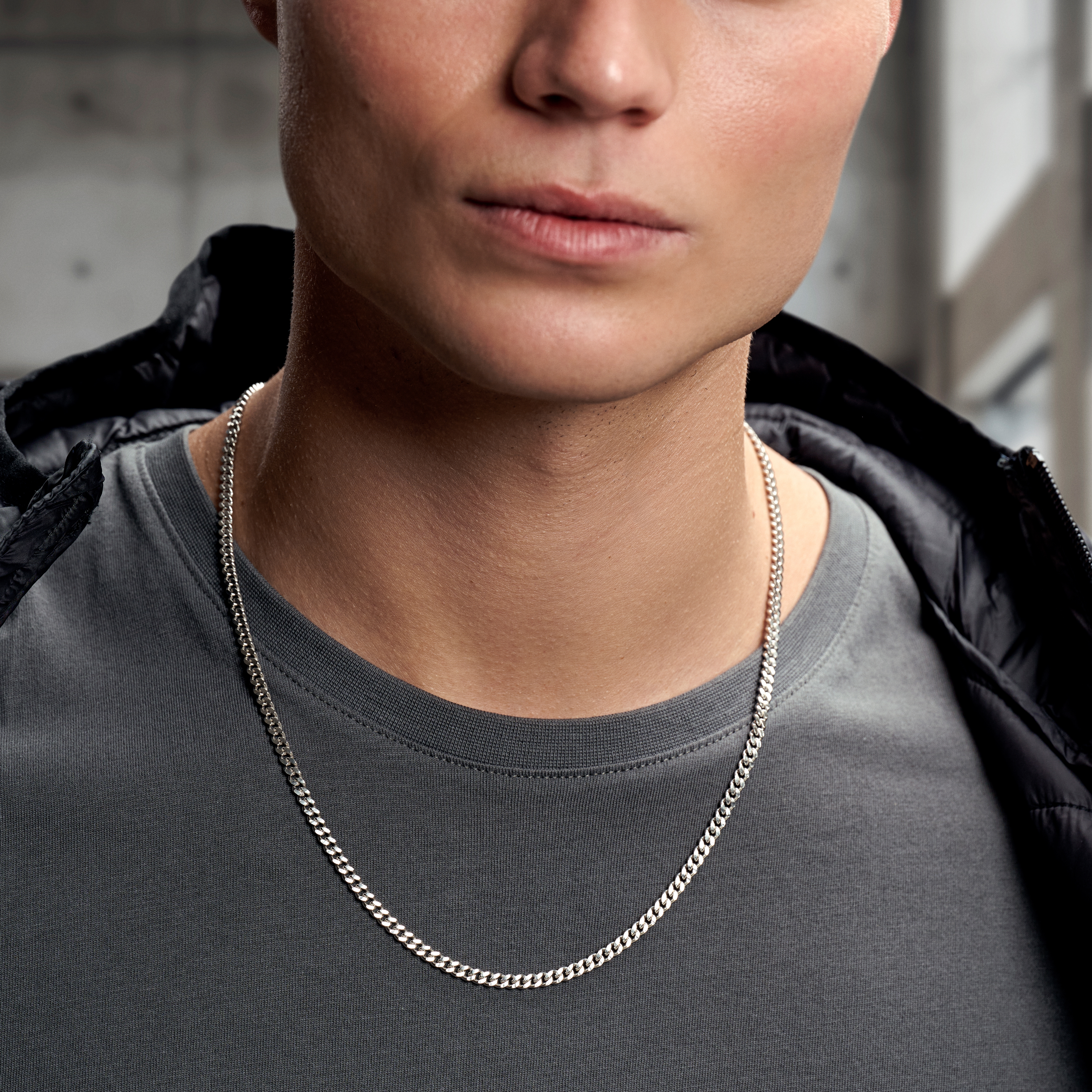 thumbnail image 2 of Men's 27 Inch Stainless Steel Curb Chain Necklace – 3MM Thick, Silver, Choker Style 2 of 4