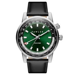 Gentium | Ατσάλινο Ρολόι με Πράσινο Καντράν World-time GMT