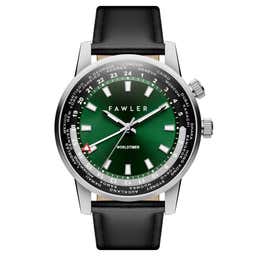 Gentium | Zielony zegarek ze stali nierdzewnej z czasem światowym GMT