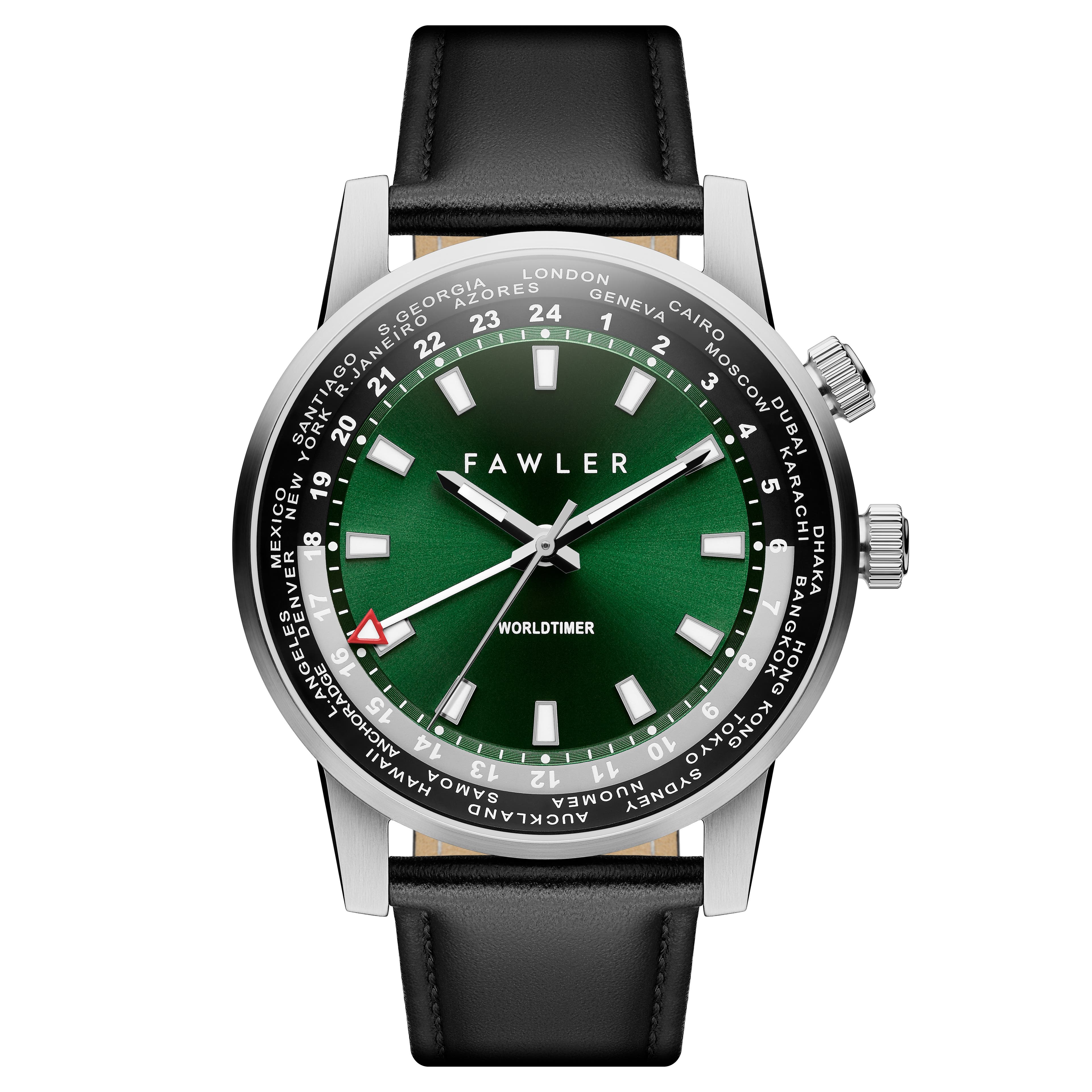Gentium | Green Stainless Steel World-time GMT Watch