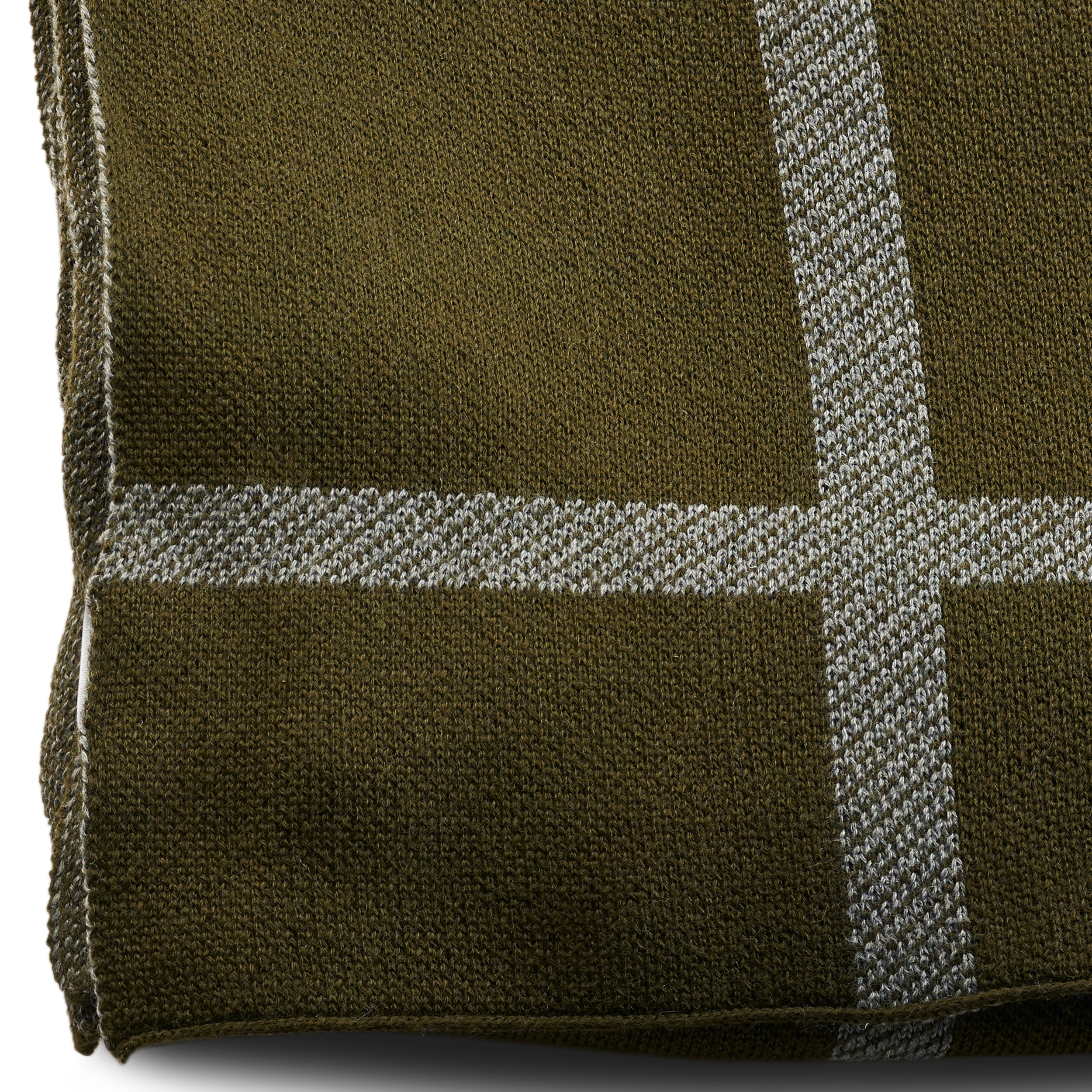 Armee-Grün und Grauer Schal aus recycelter Baumwolle mit Karomuster - 5