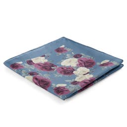Boho | Light Blue & Ruby Rose Pattern Silk Pocket Square