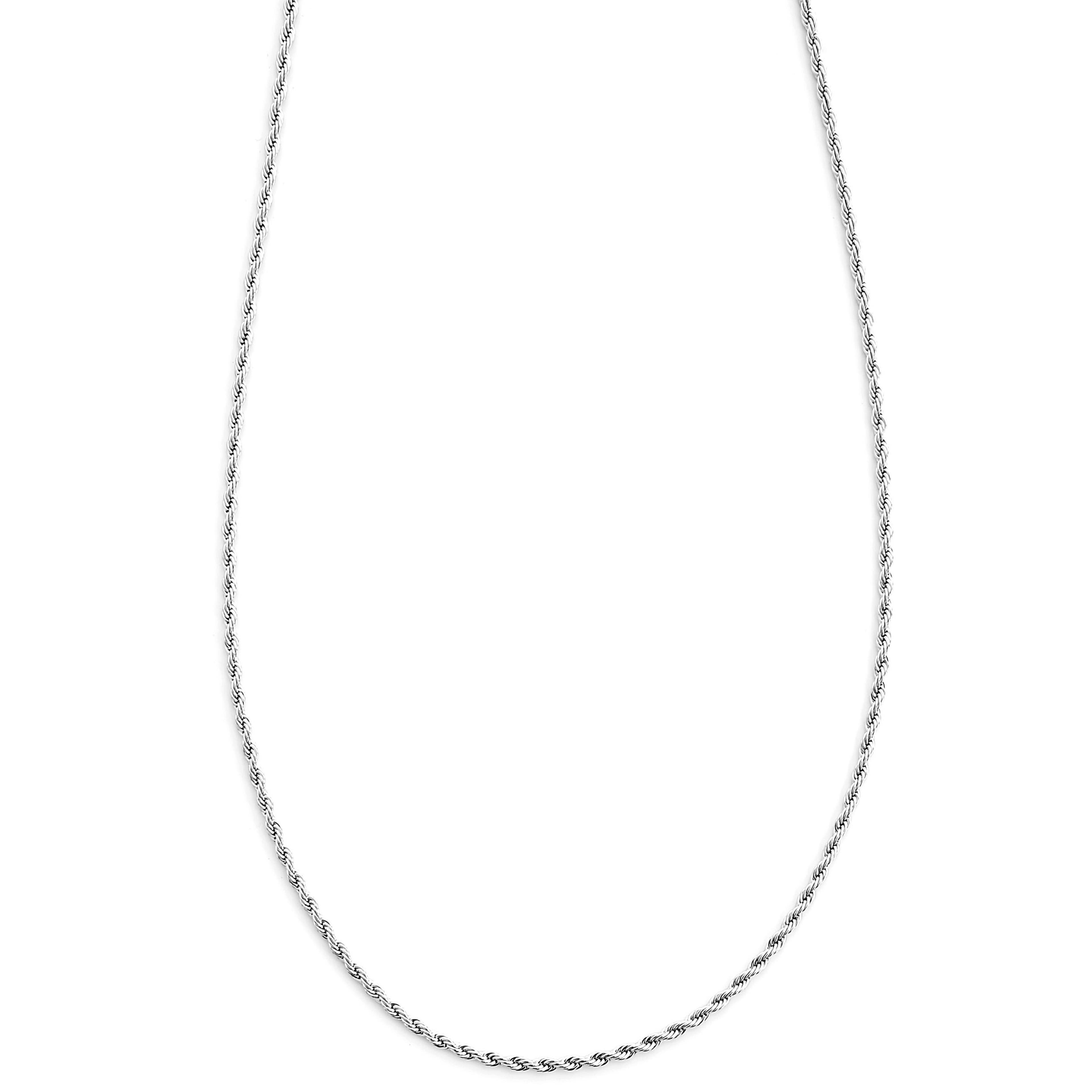 3 mm Silver-Tone Stainless Steel Rope Chain Necklace