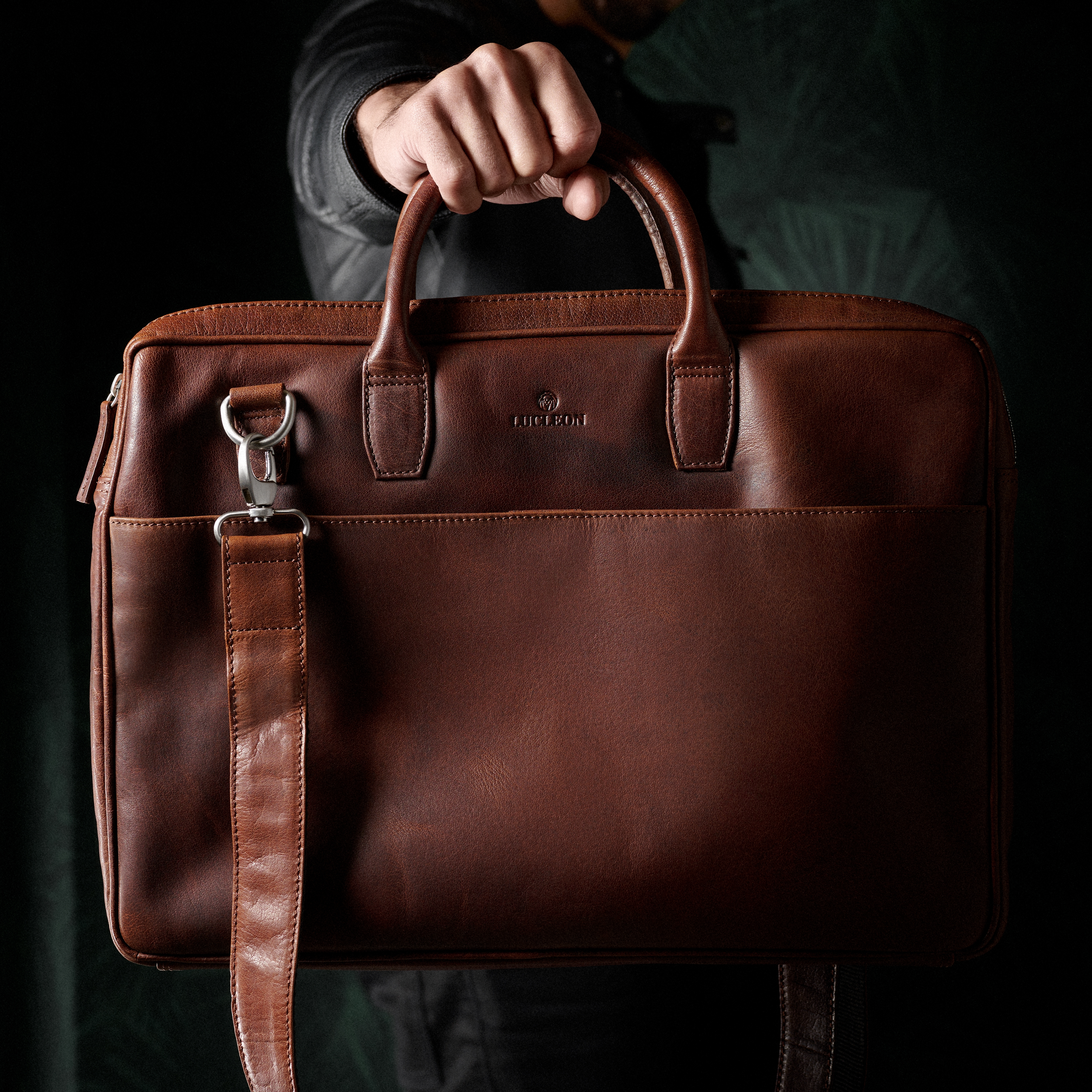 Borsa Montreal Executive in pelle marrone chiaro con doppia zip - 6