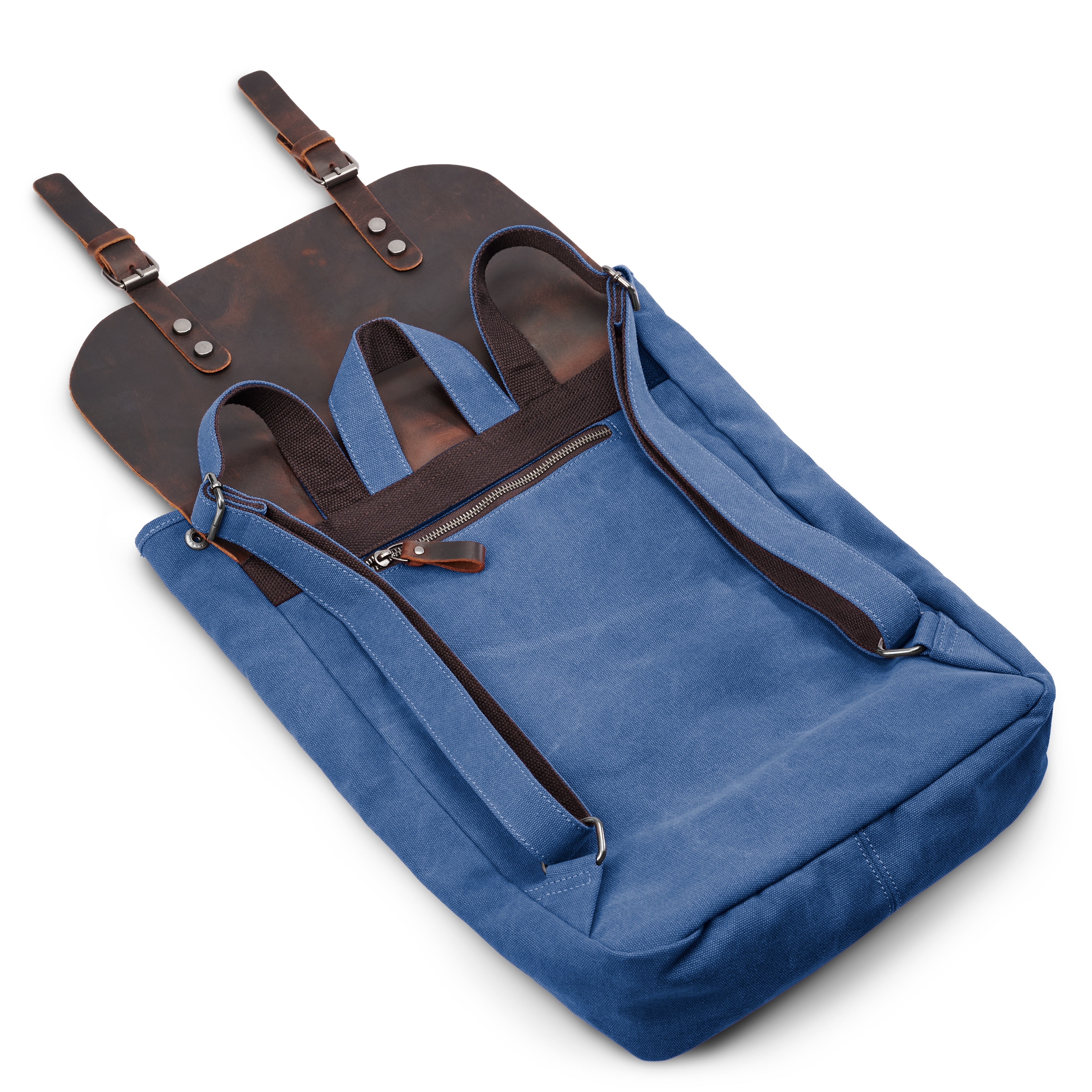 Vintage Μπλε Navy Σακίδιο Πλάτης (Backpack) από Δέρμα & Καμβά - 12