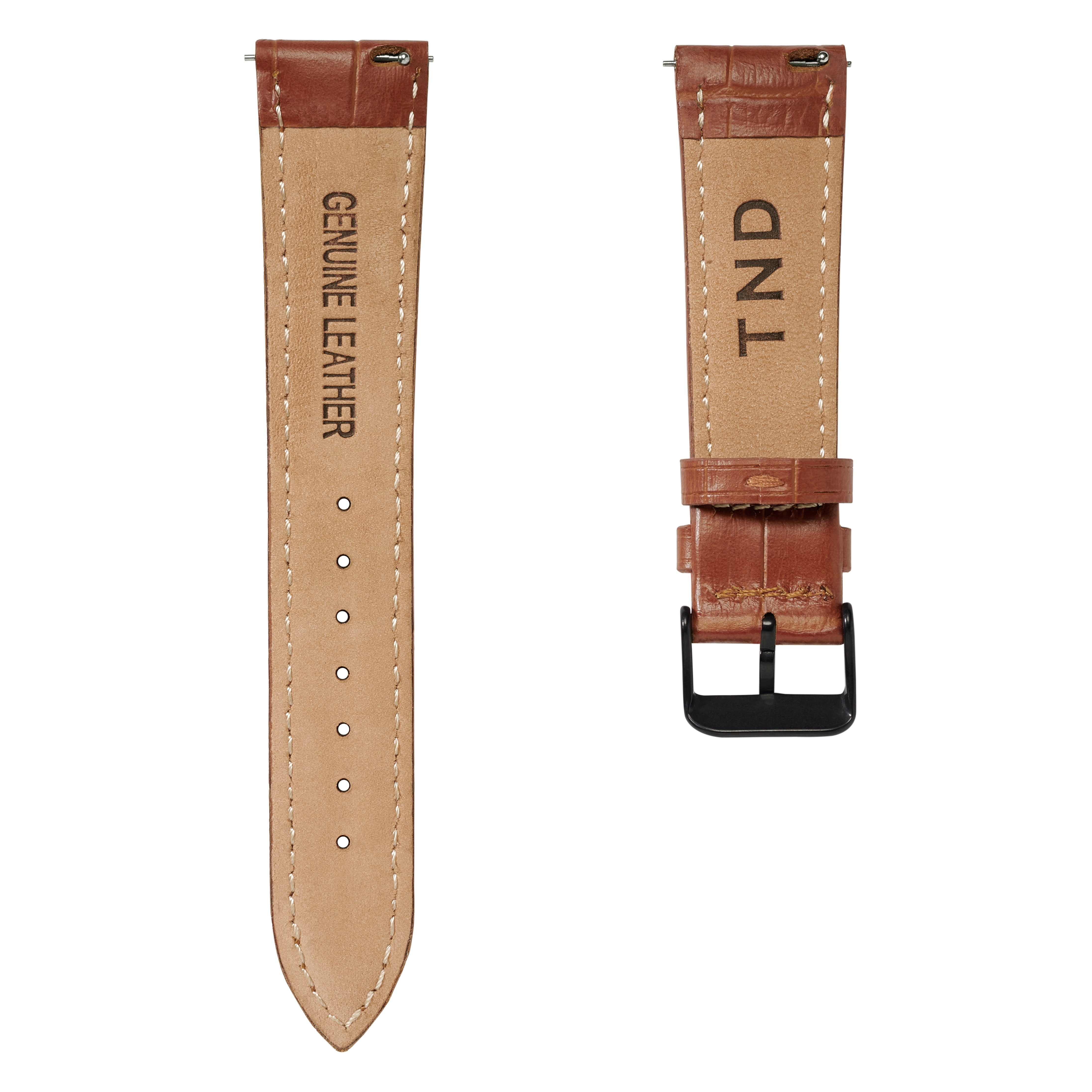 Correa de reloj de cuero canela con relieve de cocodrilo de 24 mm y hebilla negra - De liberación rápida - 3