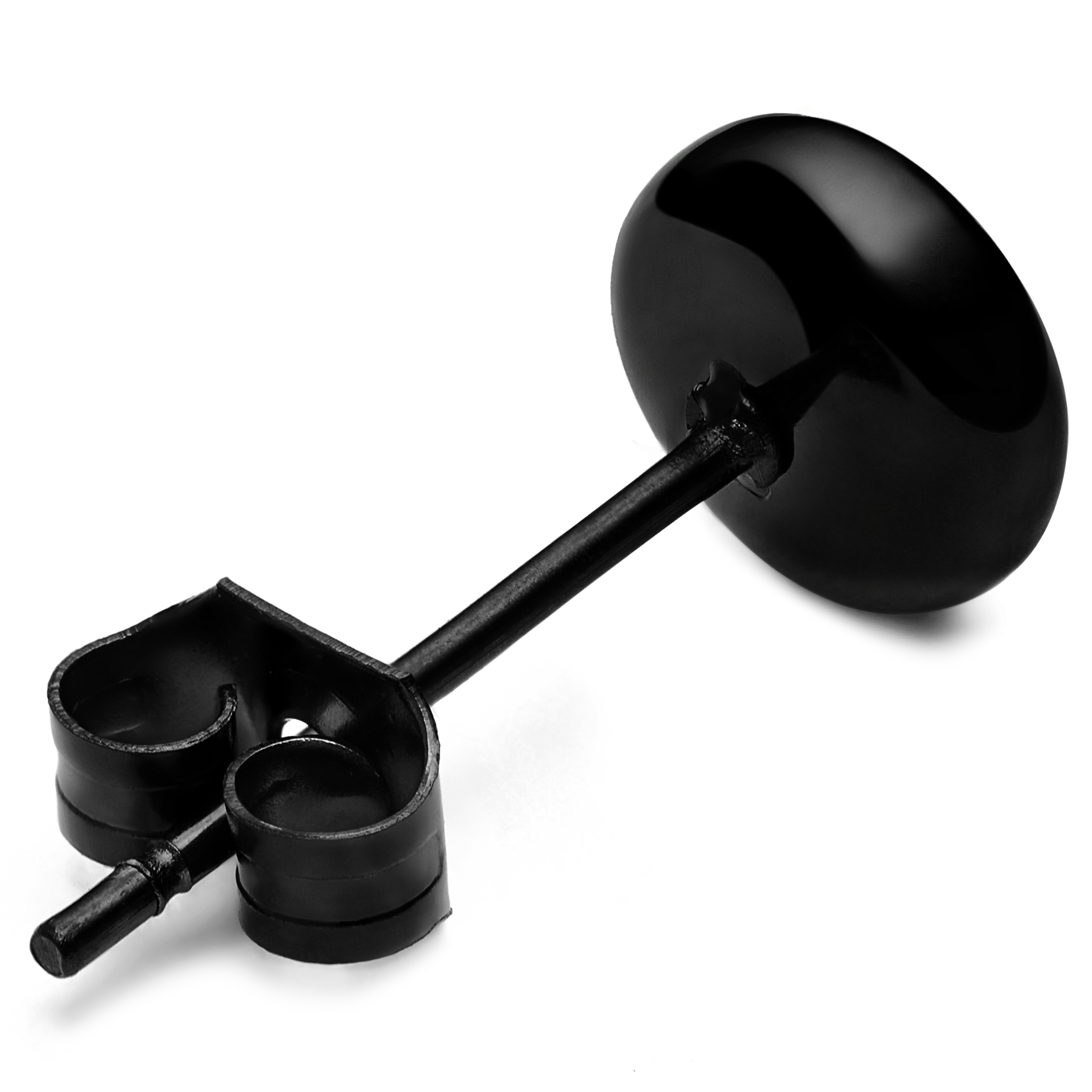 Черна стоманена кръгла обица с щифт 6 мм - 2