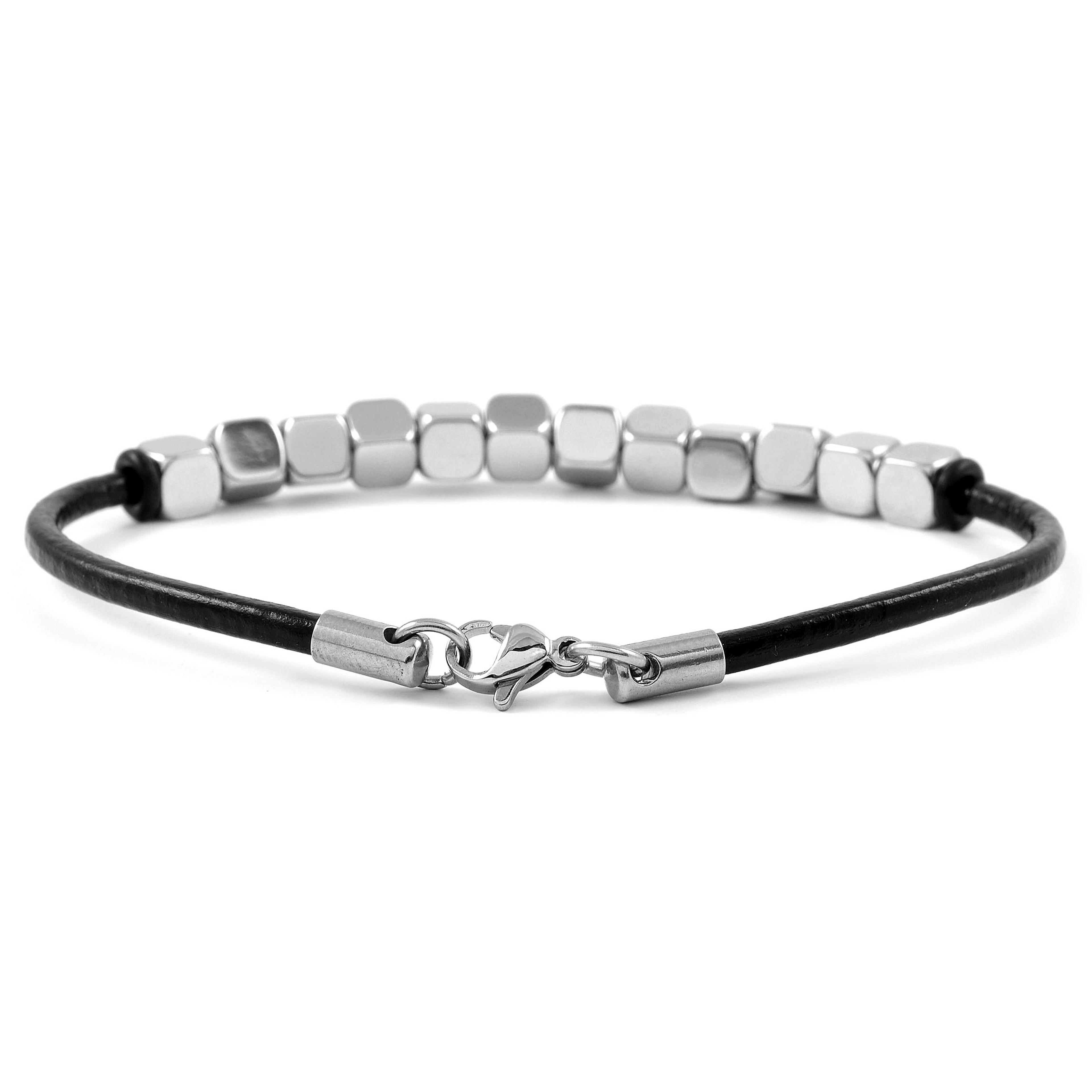 Stalen Leren Armband met Blokjes - 3
