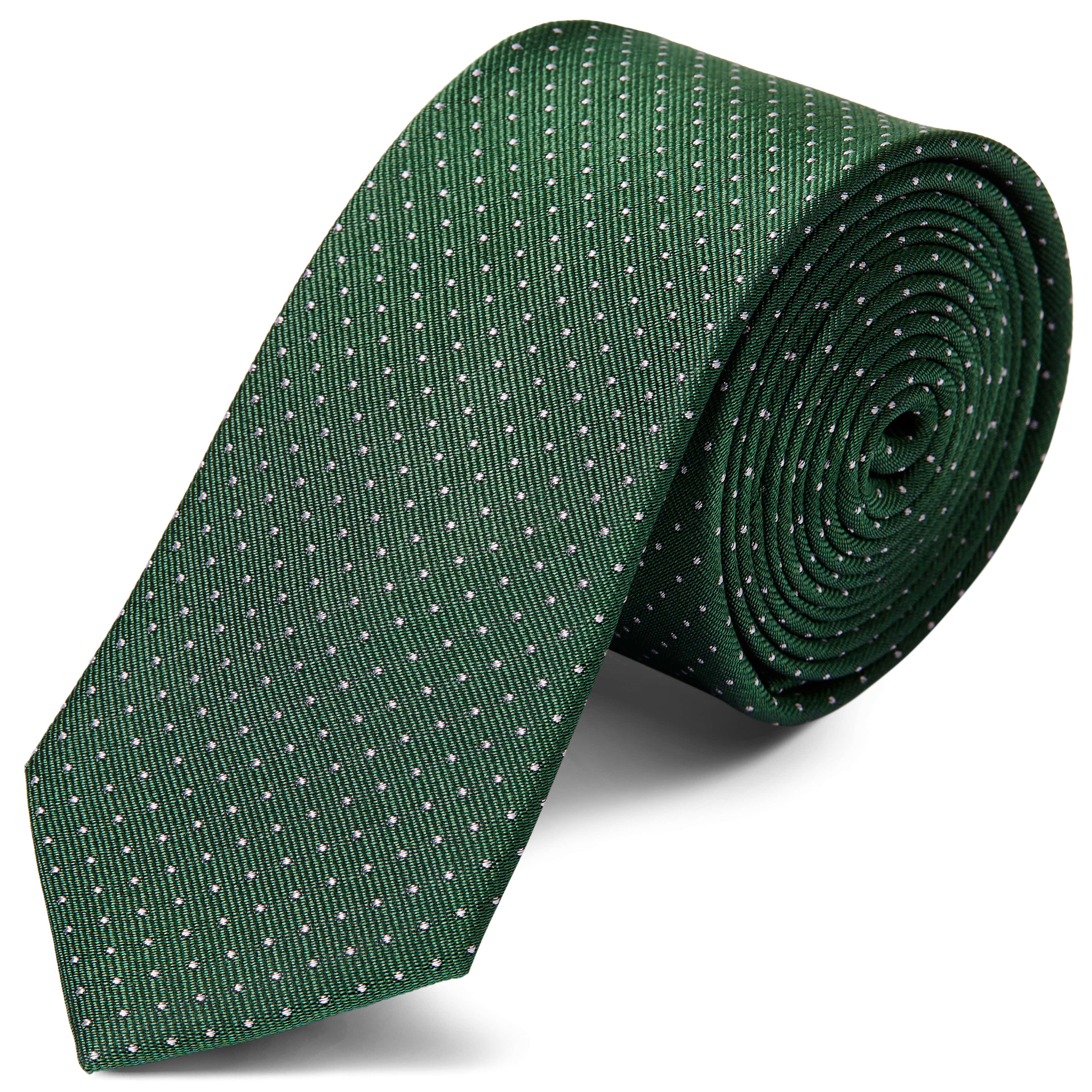 Cravată 6 cm din mătase verde cu picățele