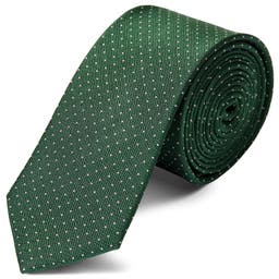 Corbata de 6 cm de seda verde con lunares