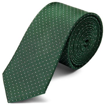 Hodvábna 6 cm zelená kravata s bielymi bodkami