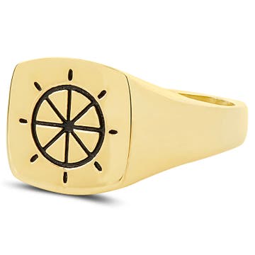Złoty pierścień ze sterem kapitańskim 925s