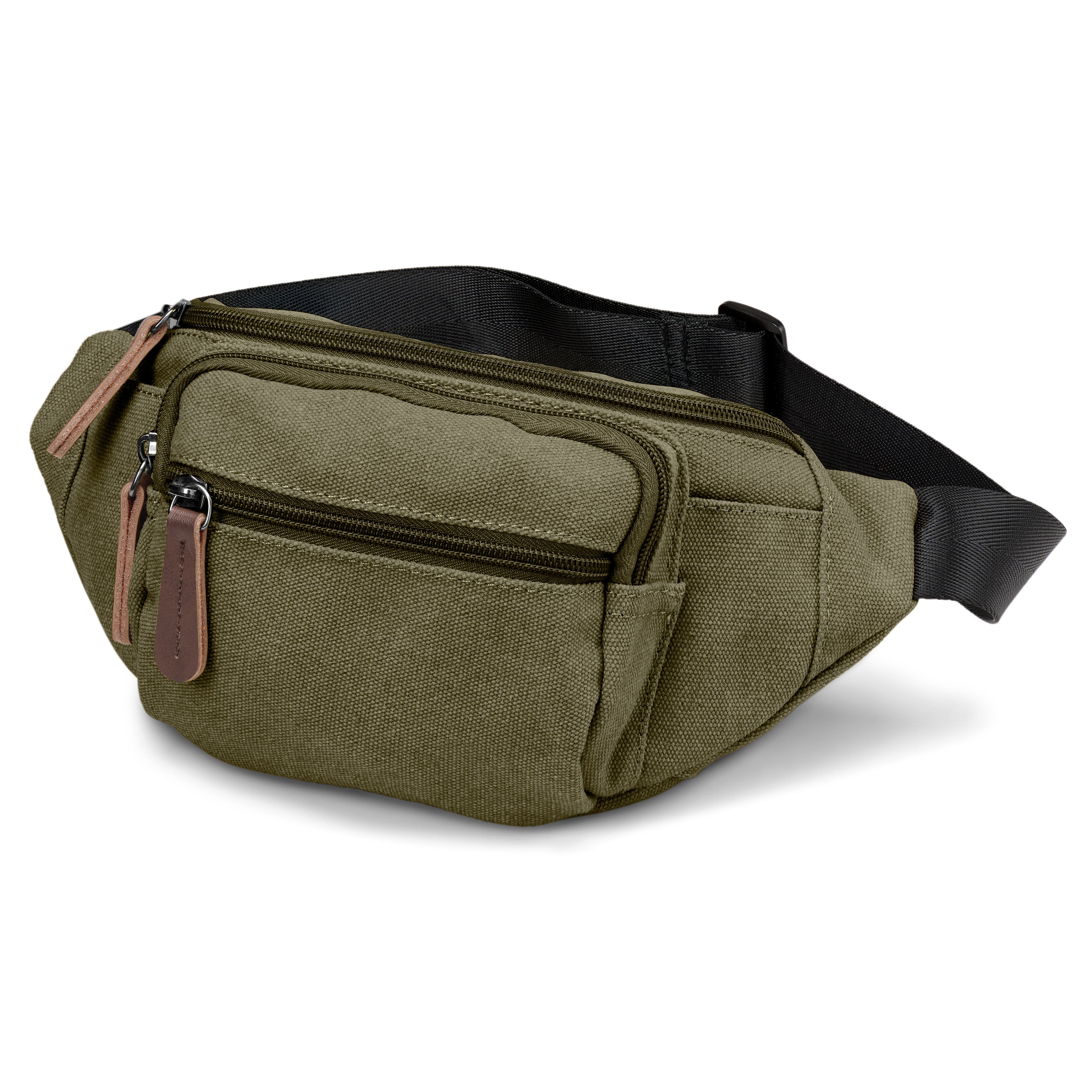 Sac banane en toile vert armée et cuir marron Sac banane en toile vert armée et cuir marron