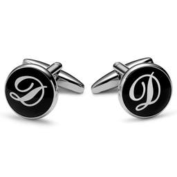 Round Silver-tone and Black Initial D Cufflinks