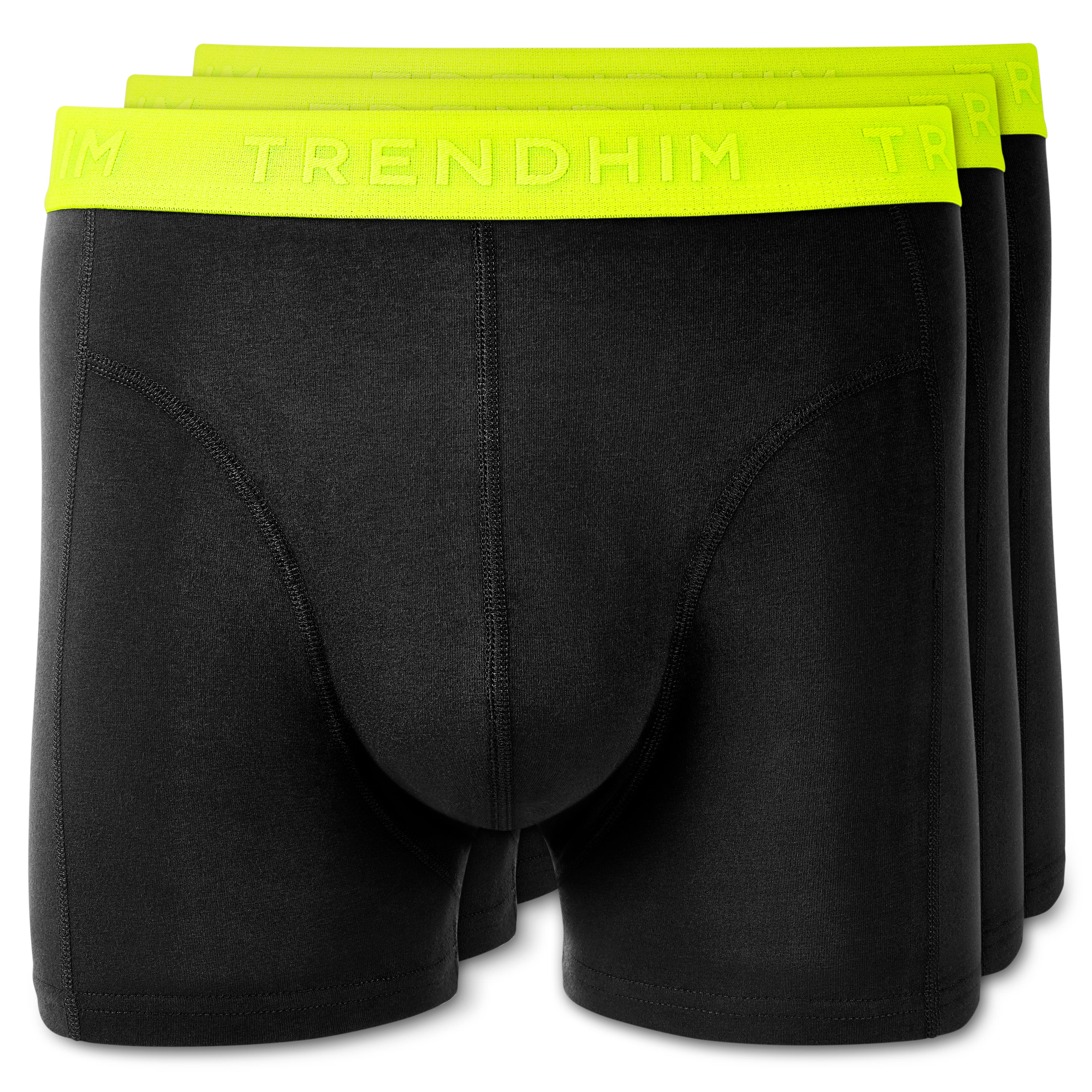FlexFeel | Lot de 3 boxers noirs en coton avec ceinture élastique jaune fluo - 1