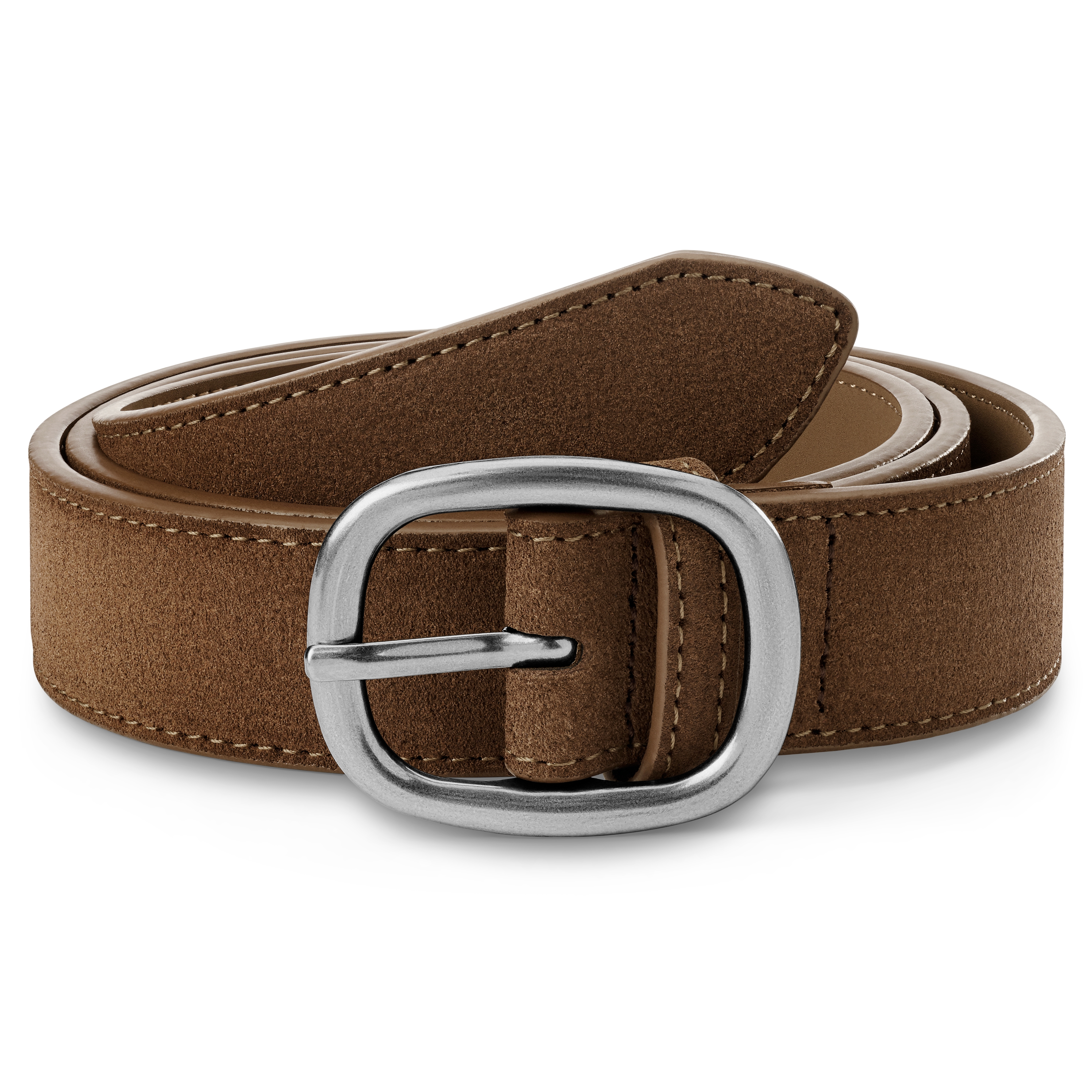 Light Brown Rounded Buckle Faux Suede Belt
