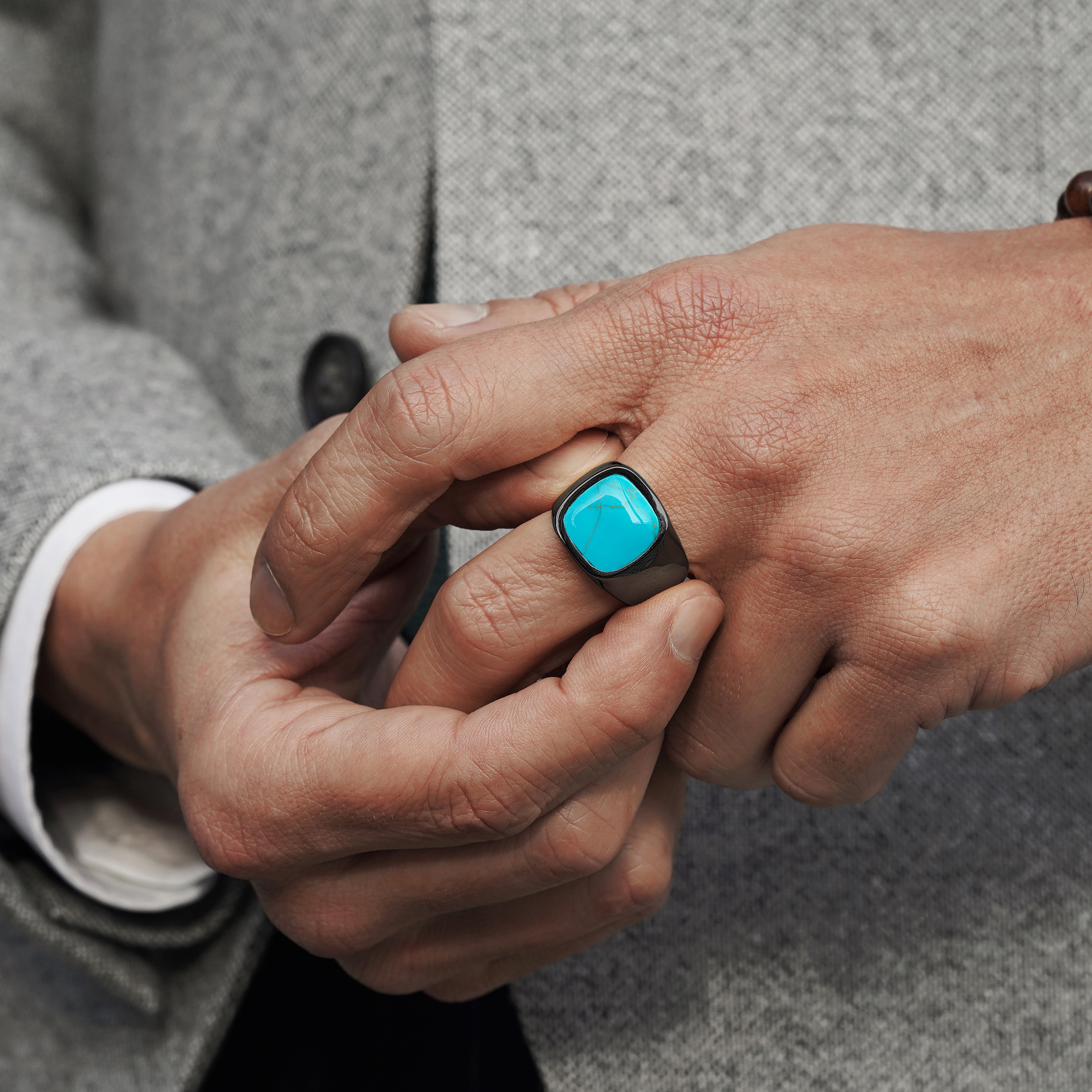 Ciemnoszary pierścień z turkusem Len Gravel - 4