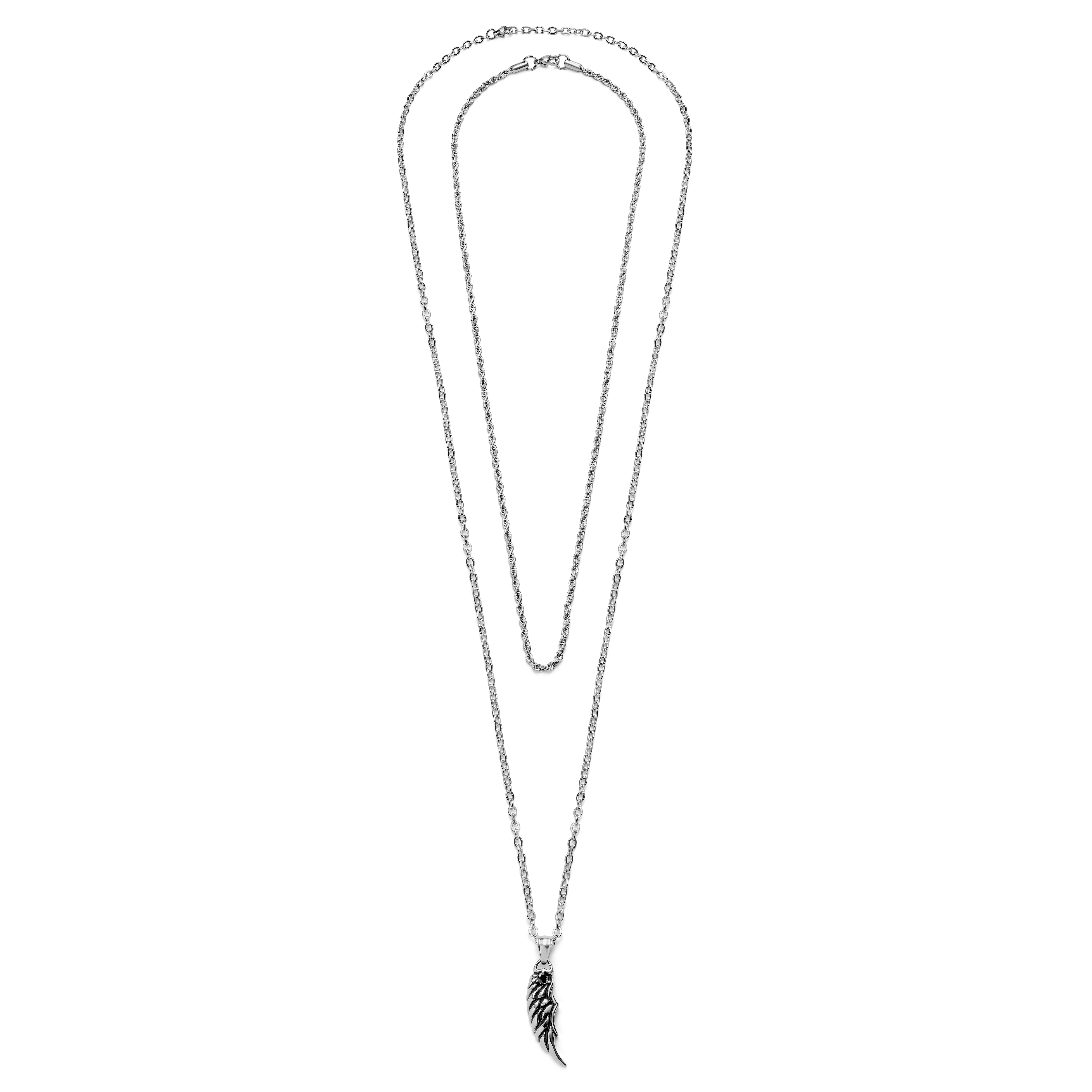 Sølvfarget Vinge og Taukjede Sett - 1