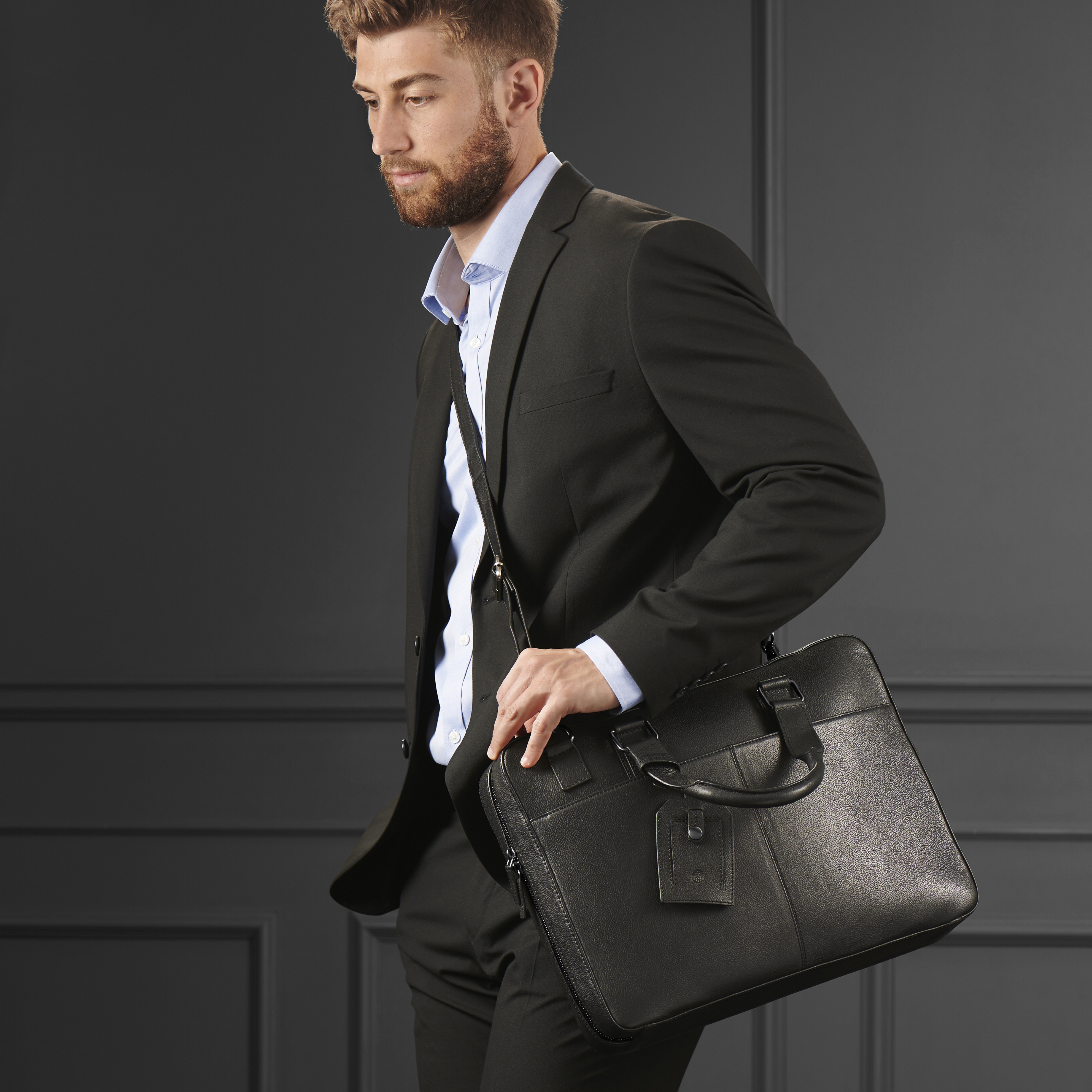 Scott Black Leather Laptop Briefcase  - 5