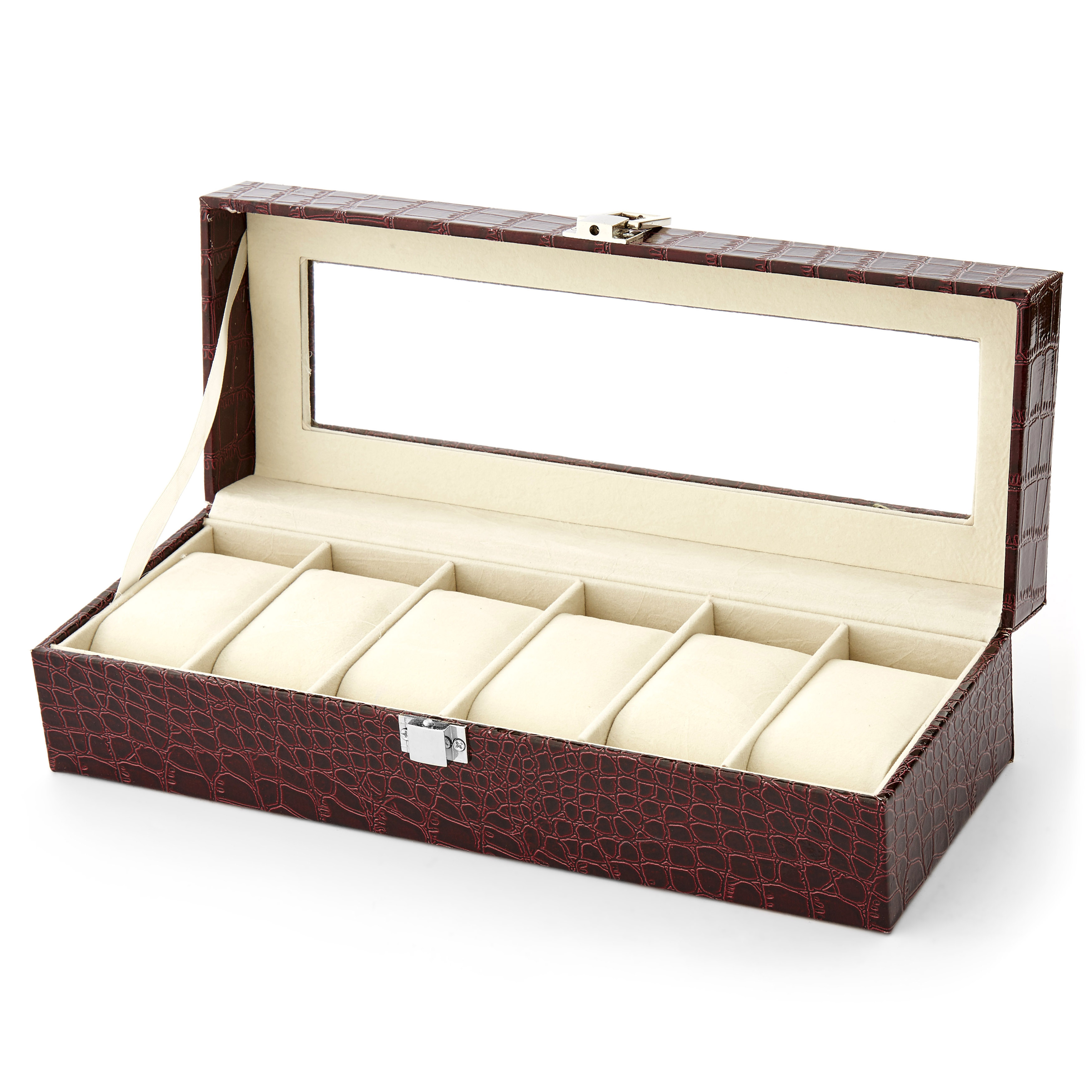 Bordeauxkleurige Kunstleren Horlogebox - Voor 6 Horloges - 2