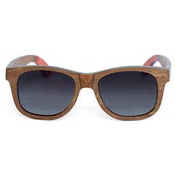 Ochelari de soare cu lentile polarizate gri și rame maro cu lemn de skateboard