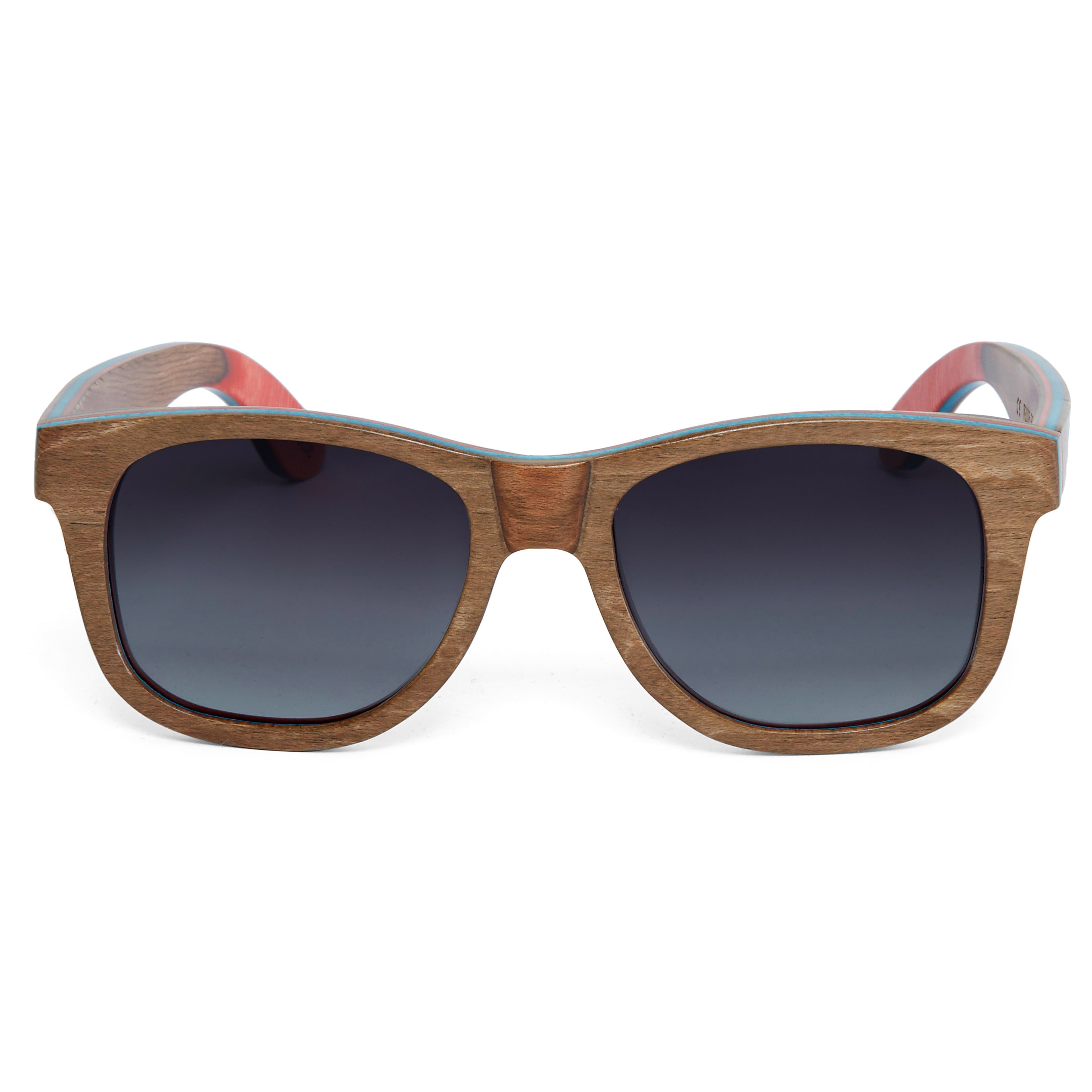 Brązowo-szare drewniane deskorolkowe polaryzacyjne okulary przeciwsłoneczne