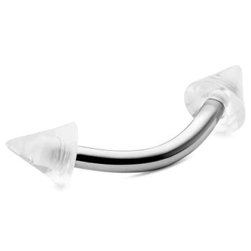 Barbell Curvo em Aço Cirúrgico Prateado com Picos em Acrílico Transparente de 8 mm Barbell Curvo em Aço Cirúrgico Prateado com Picos em Acrílico Transparente de 8 mm
