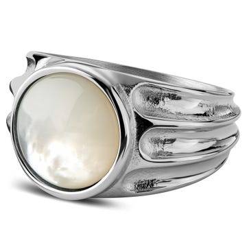 Atlantis | Drážkovaný pečatný prsteň s perleťou 