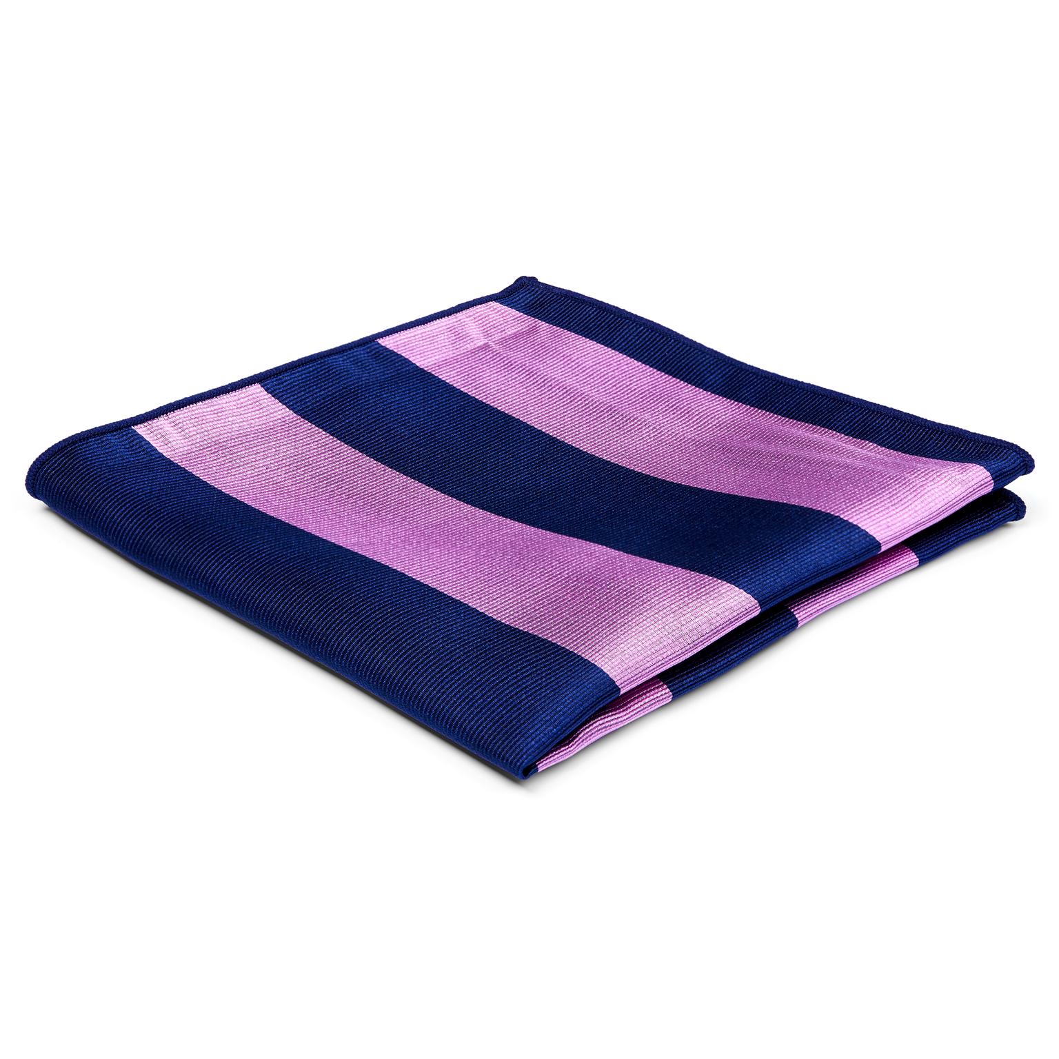 Navy Blue & Pink Striped Silk Pocket Square Navy Blue & Pink Striped Silk Pocket Square