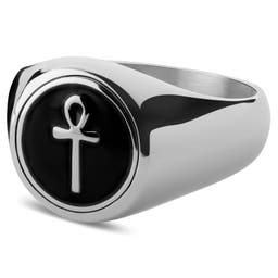 Ankh | Silver-Tone Stainless Steel Ankh Signet Ring