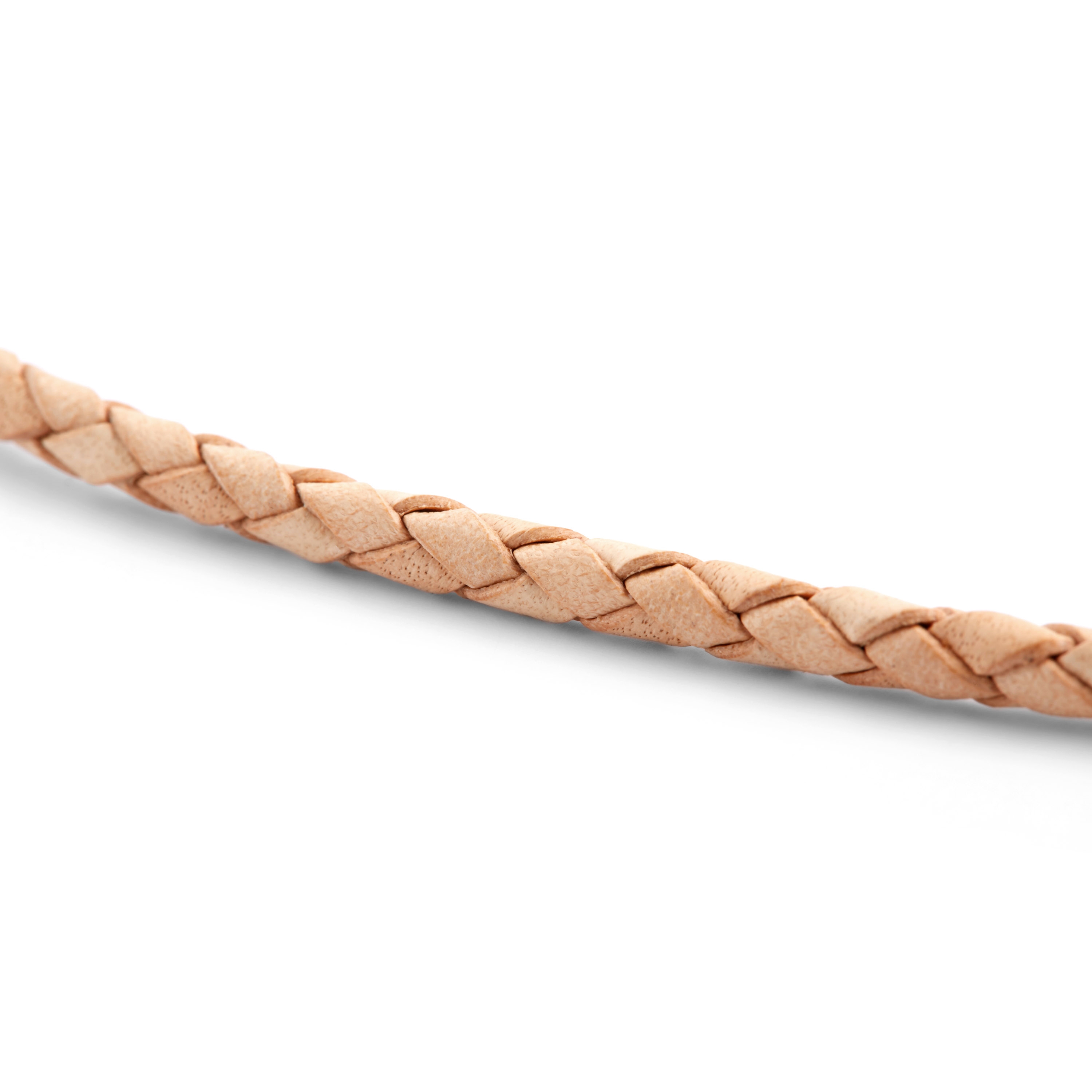 Кремаво плетено кожено колие 3 мм - 3