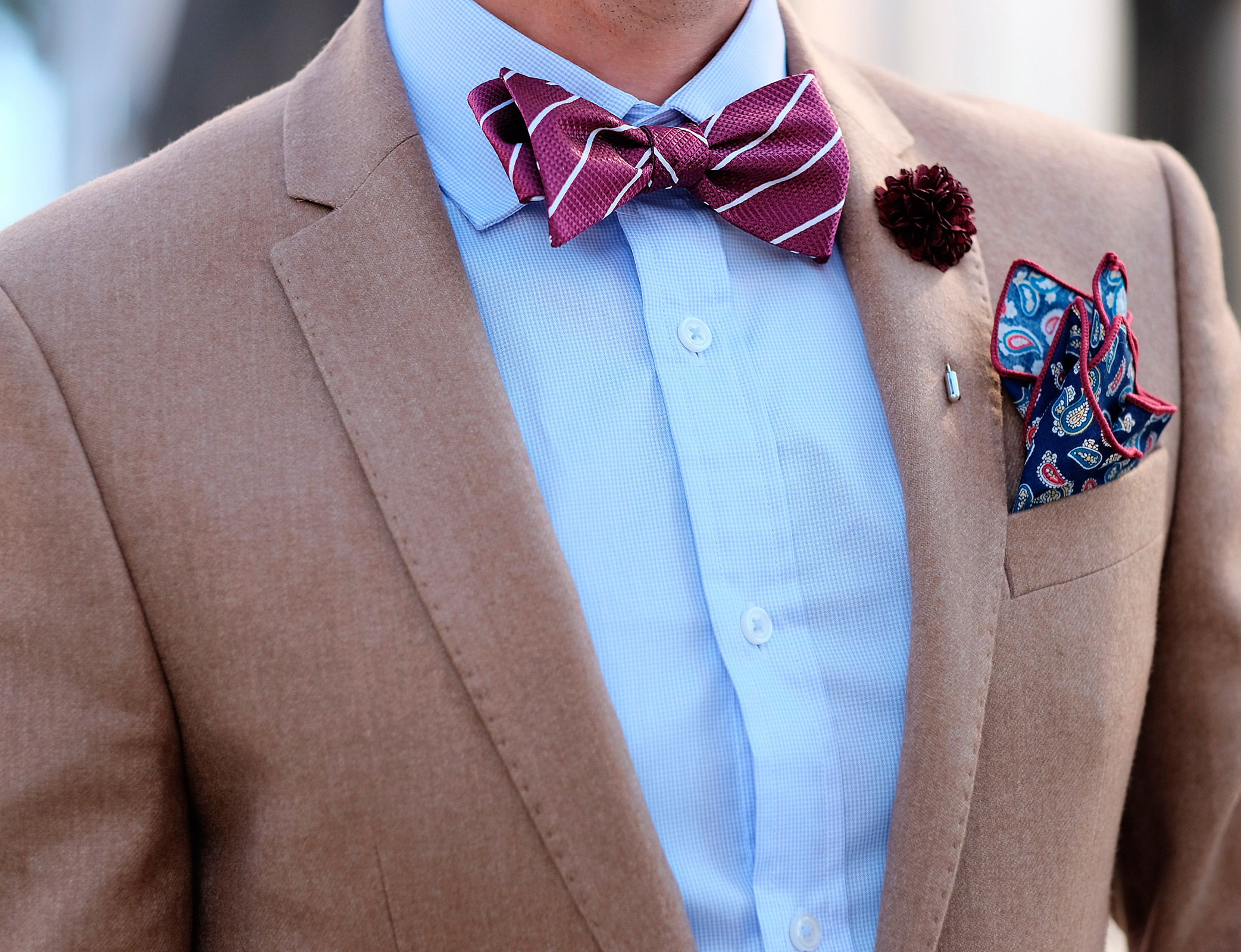 Pajarita para atar burdeos con rayas blancas - 4