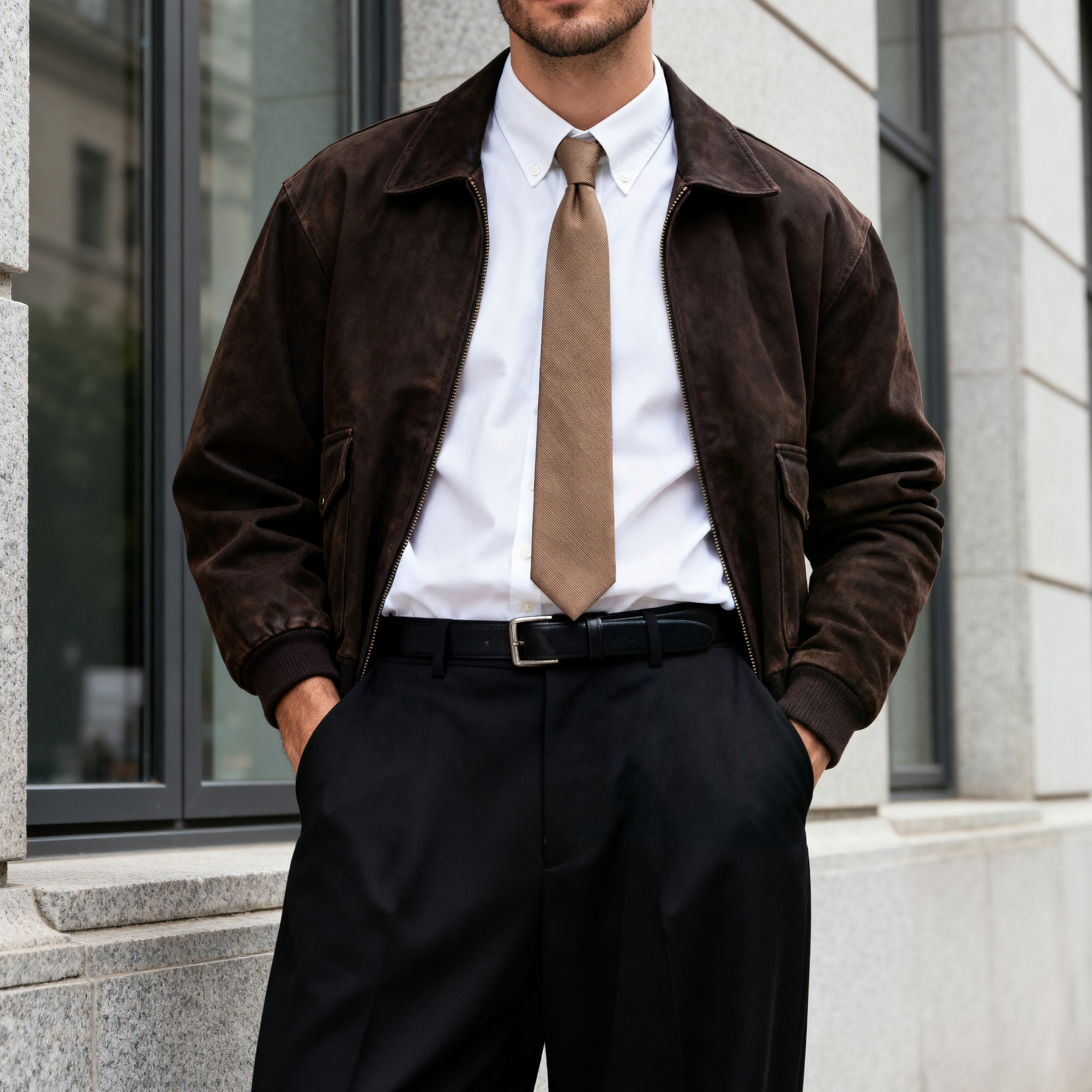 Rjava grosgrain ozka kravata širine 6 cm - 2