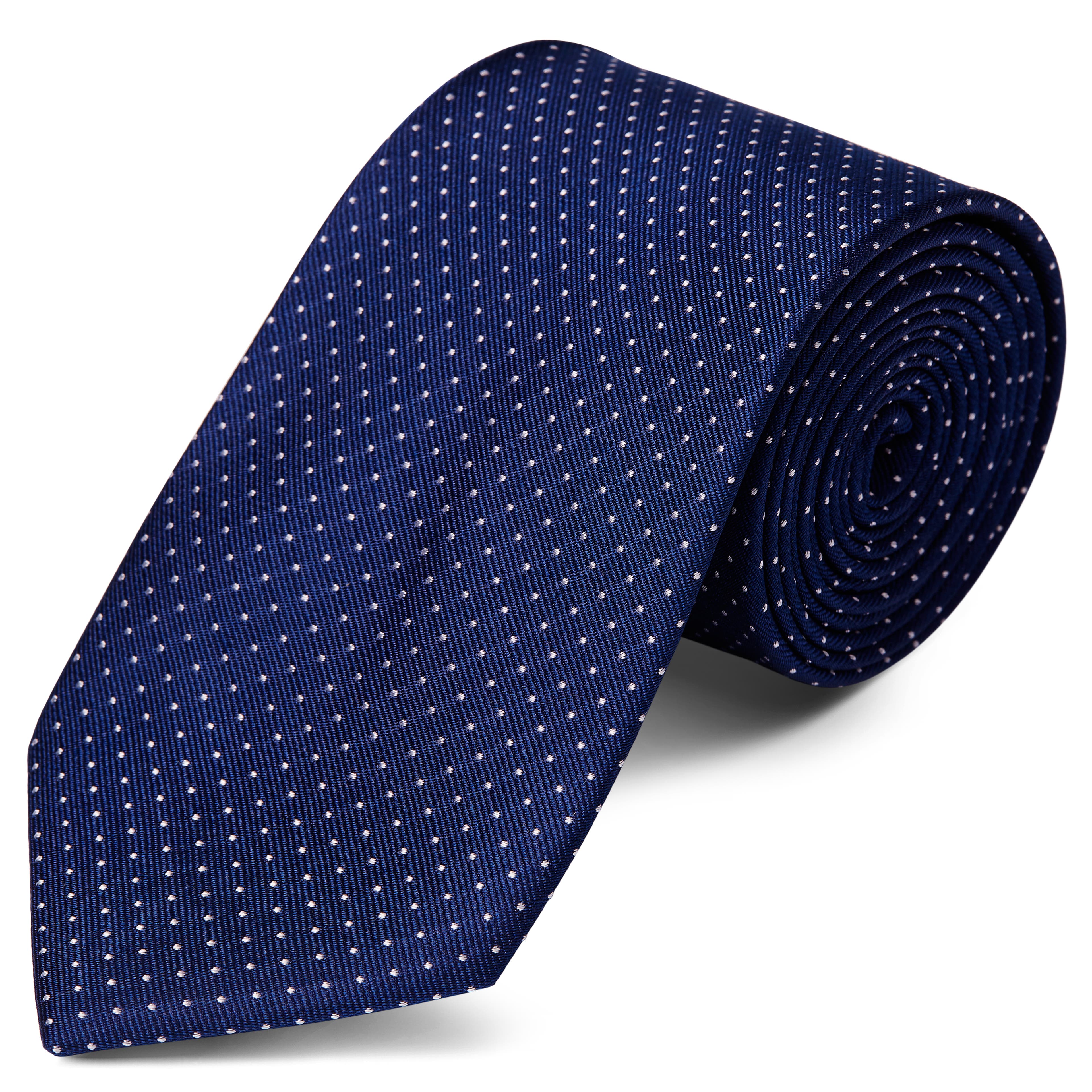 Тъмносиня копринена вратовръзка на точки 8 см