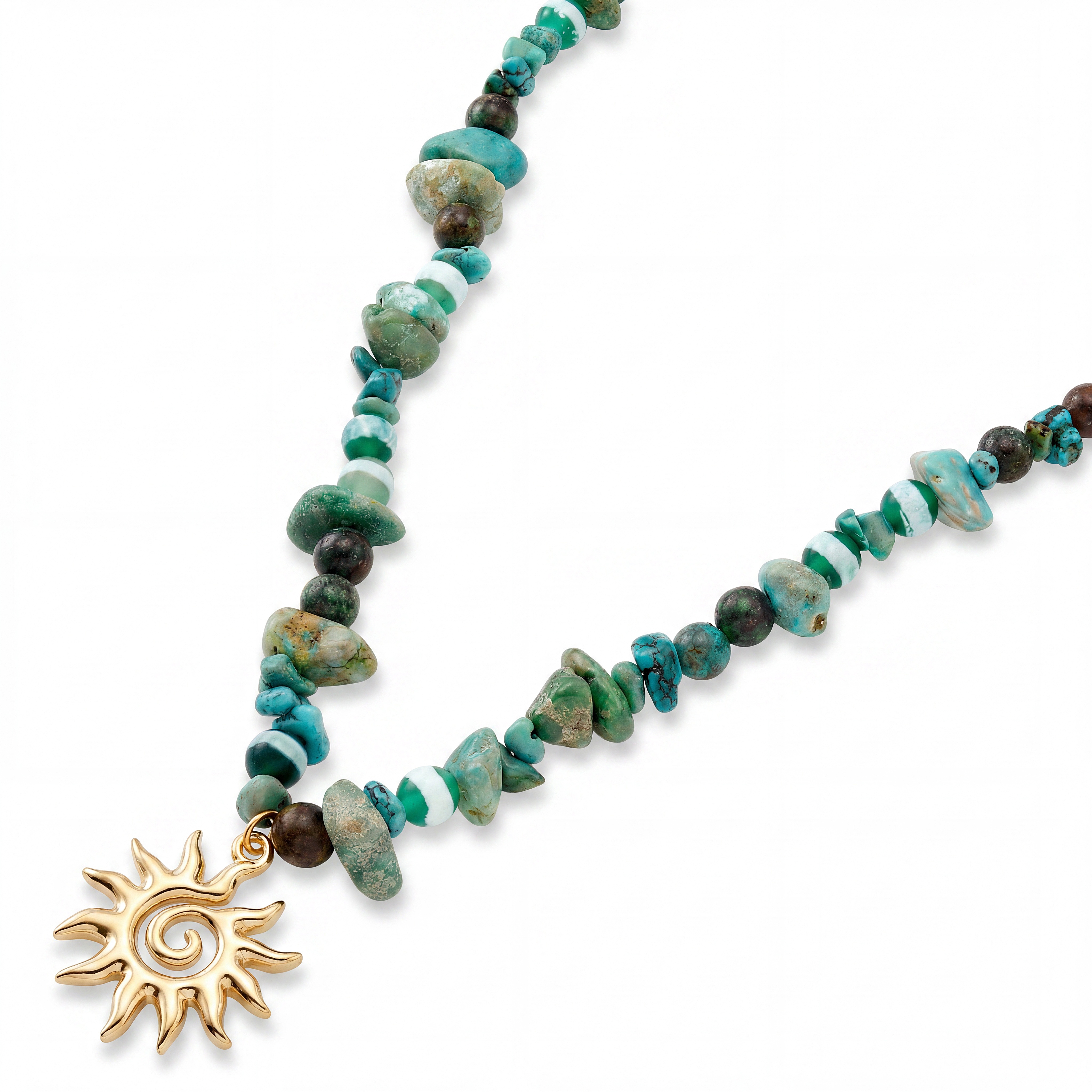 Mediterranean | Collier de perles turquoise avec pendentif soleil - 3