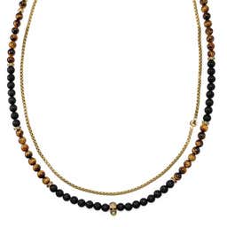 Rico | Gold-Tone With Lava Rock & Brown Tiger's Eye Necklace Set
