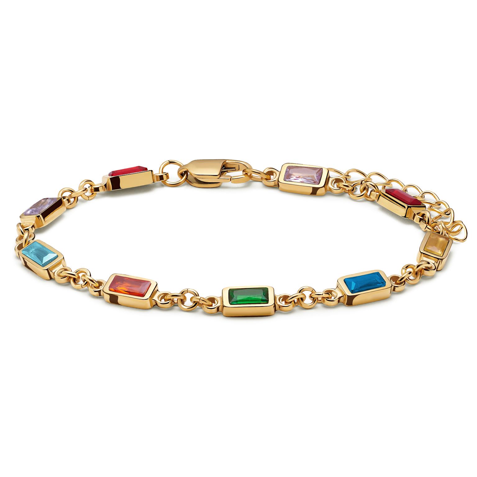 Prism | Goudkleurige armband met veelkleurige stenen van kristalglas Prism | Goudkleurige armband met veelkleurige stenen van kristalglas