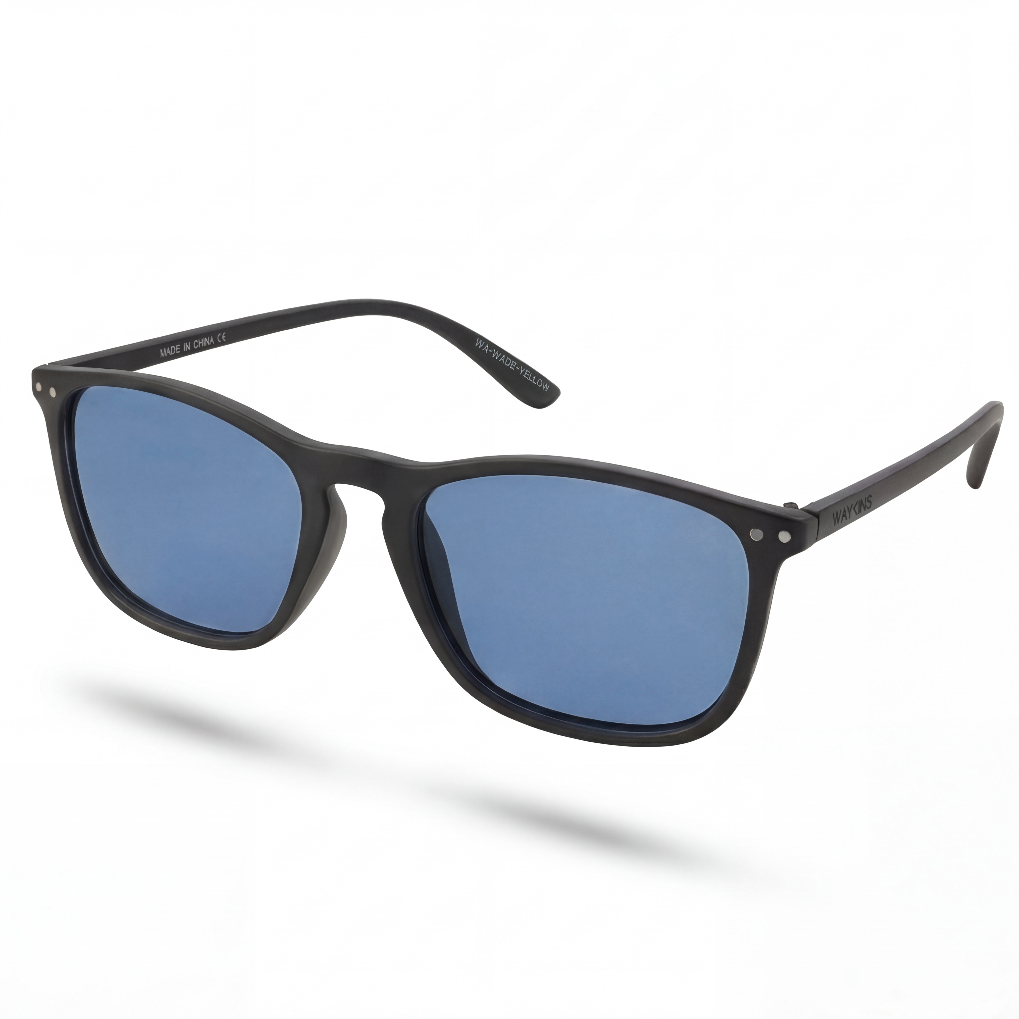 Wade | Rechteckige Sonnenbrille mit blauer Linse & schwarzem Rahmen - 2