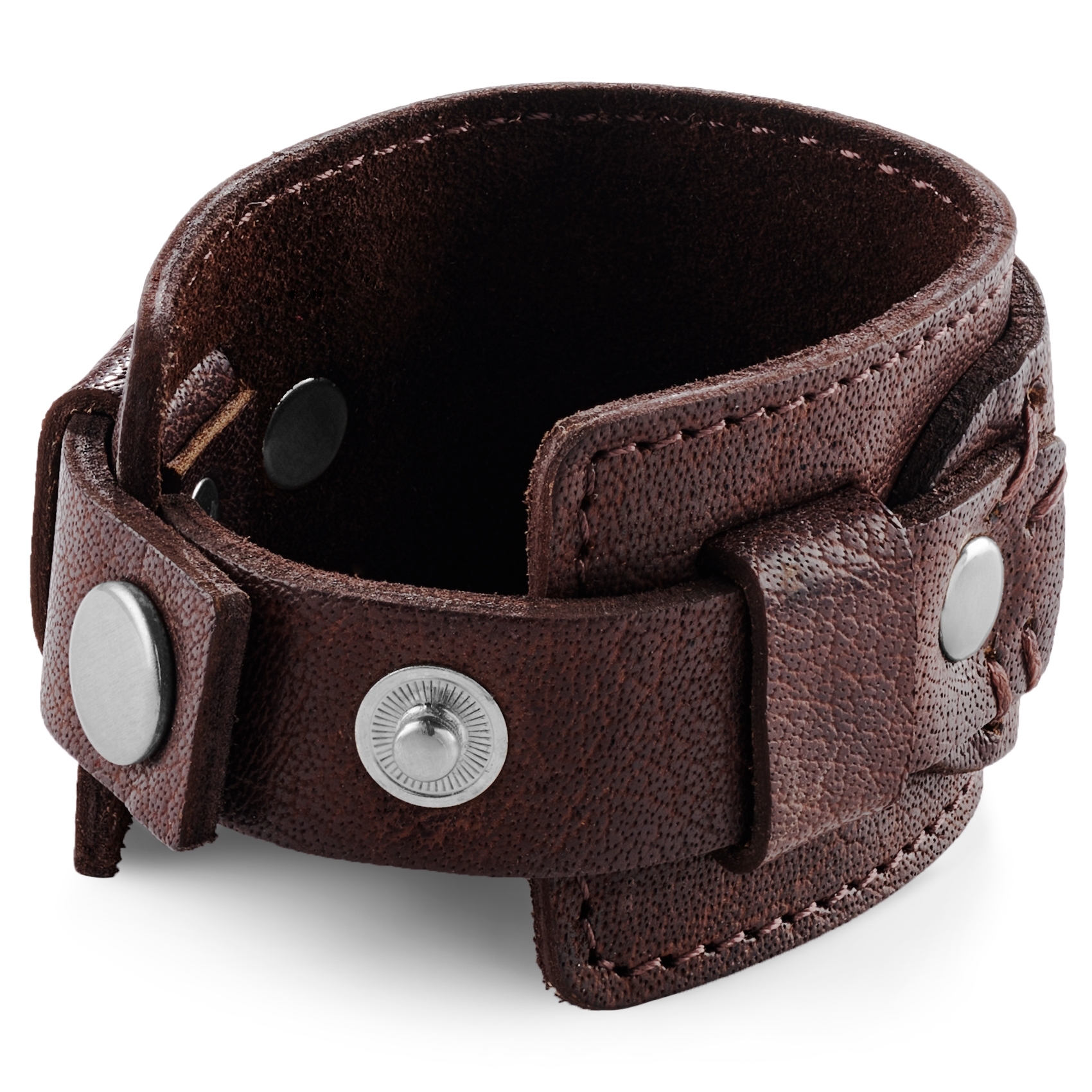 Gladius | Bracciale con chiusura a scatto in pelle di bufalo pieno fiore marrone - 4