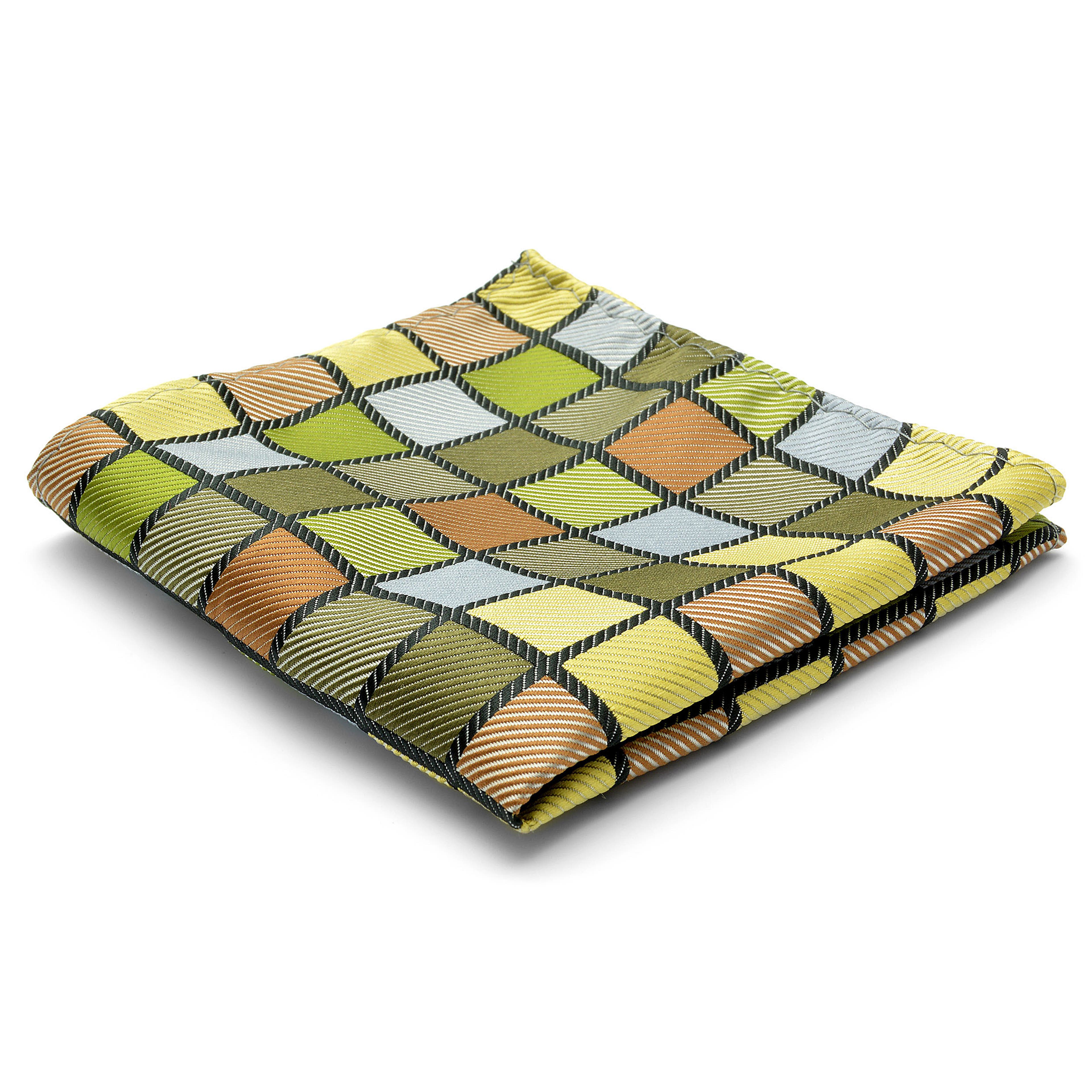 Green & Brown Chequered Silk Pocket Square