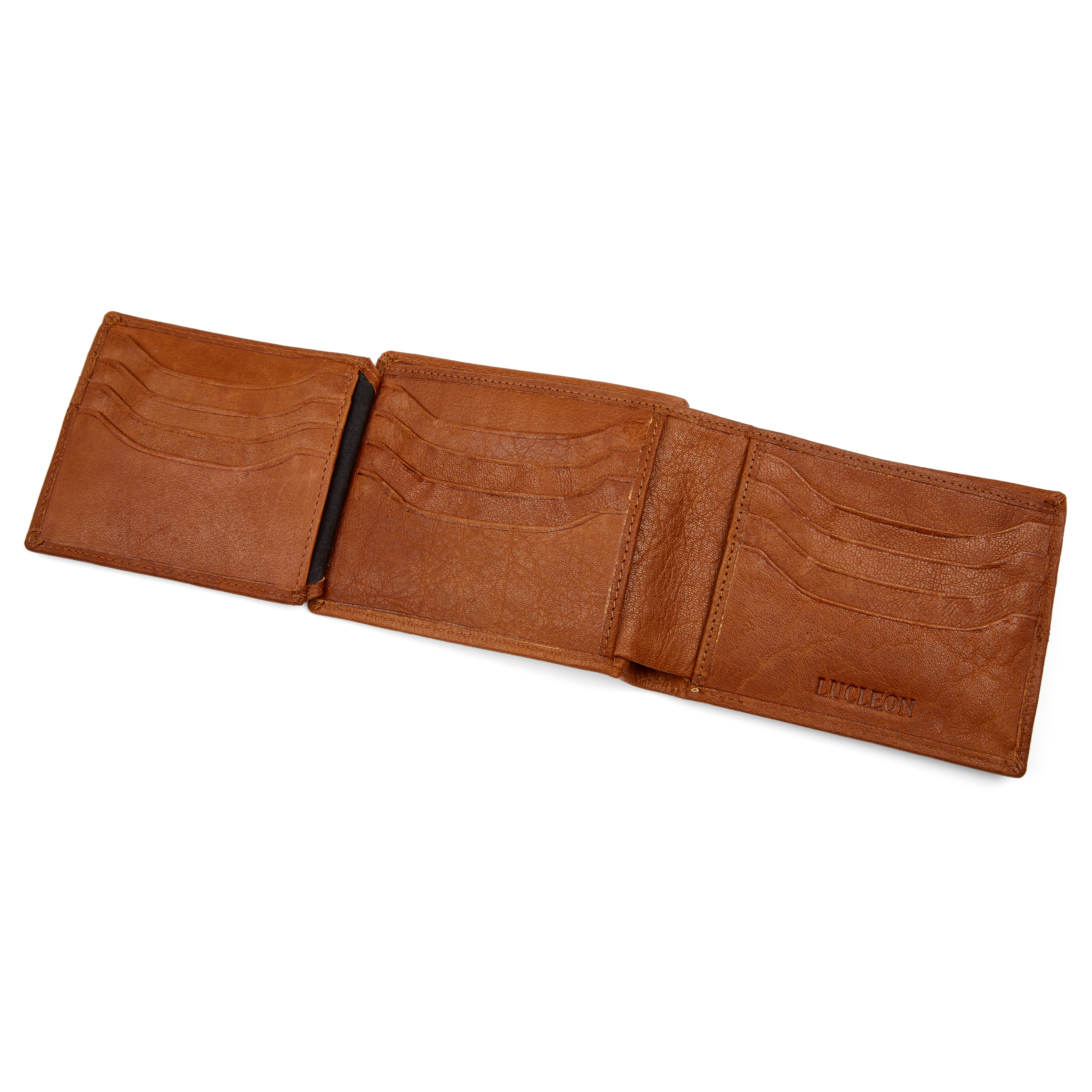 Portefeuille Oxford en cuir havane à surpiqûres blanches - 2