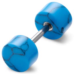 Satago | Orecchino a bottone finto plug dilatatore da 6 mm in acciaio inossidabile e turchese blu