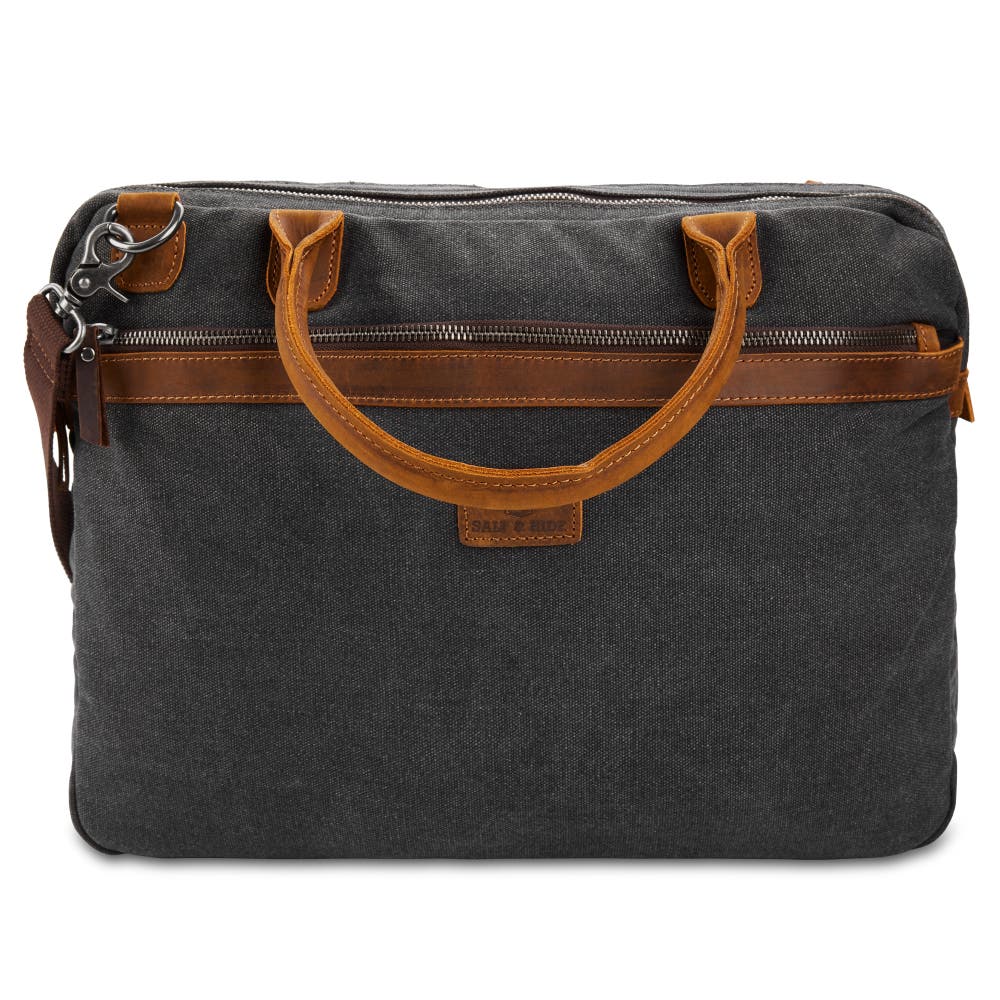 hover: Tarpa | Grey Canvas & Tan Leather Laptop Bag hover: Tarpa | Grey Canvas & Tan Leather Laptop Bag