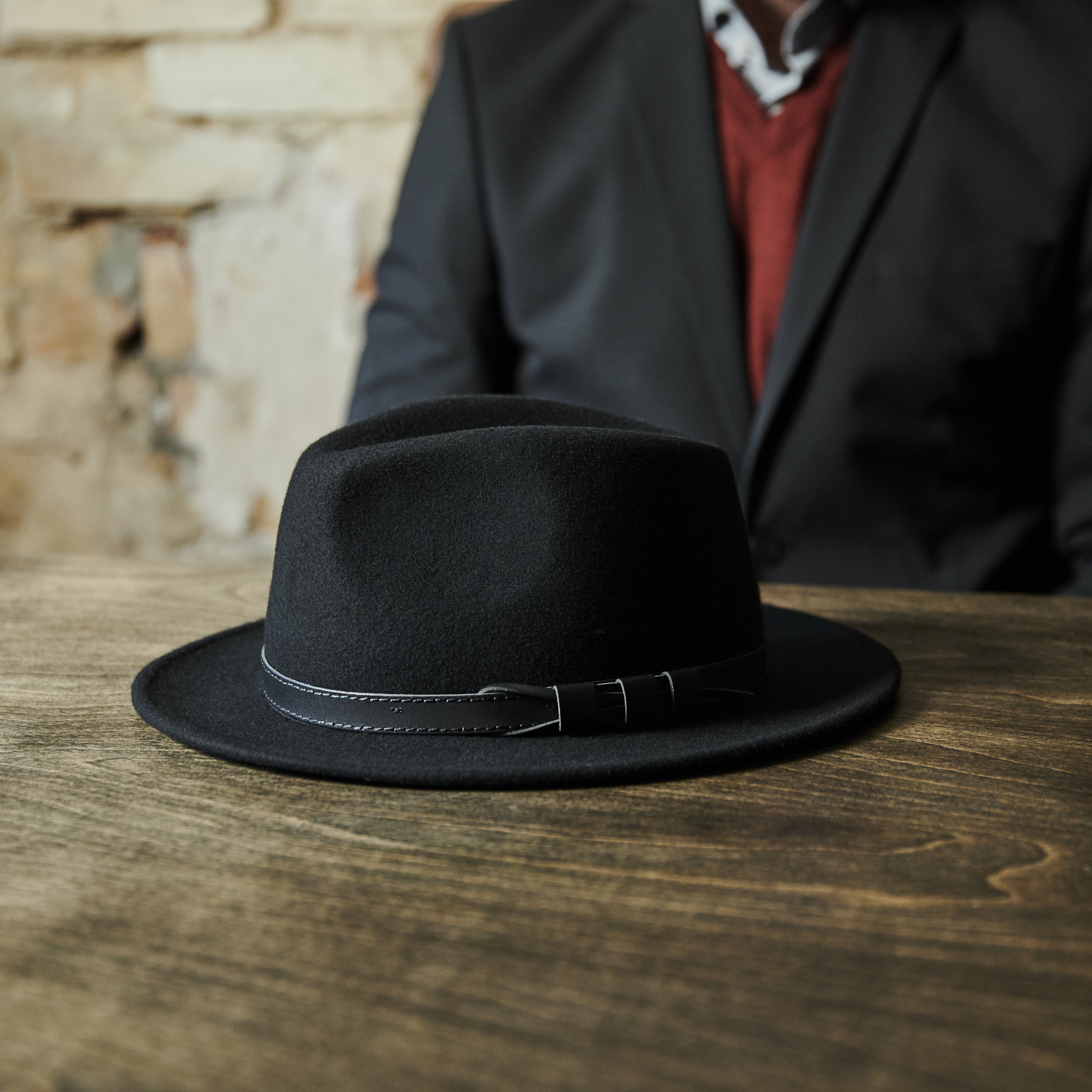 Fedora de ala plana negro Moda Flavio  - 5