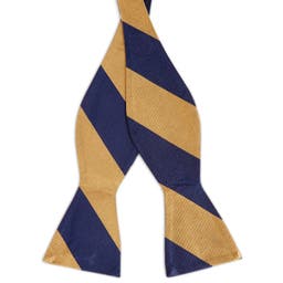 Golden & Navy Stripe Silk Self-Tie Bow Tie