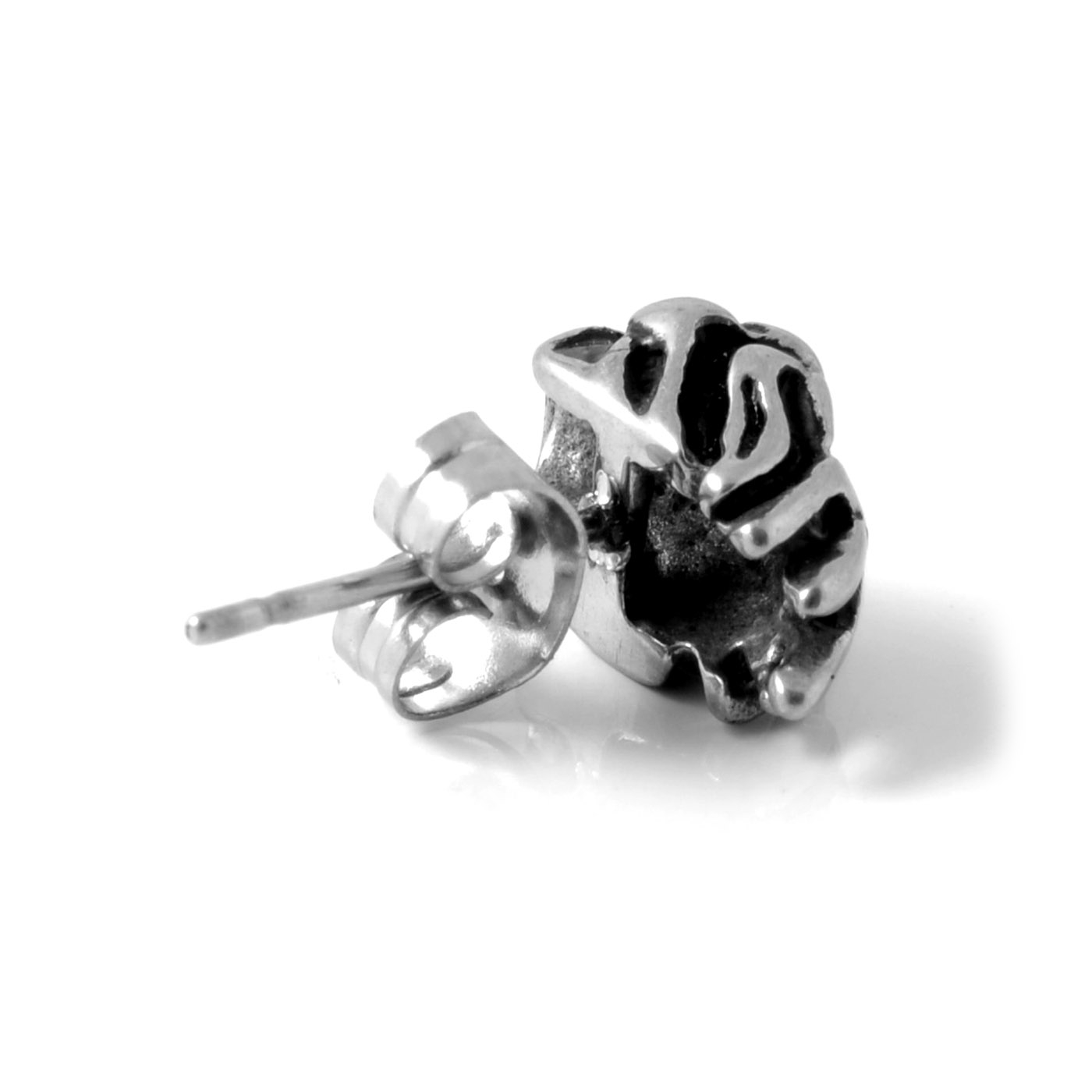 Sentio | Cercel argintiu cu șurub din oțel inoxidabil cu craniu în flăcări și zirconiu - 2