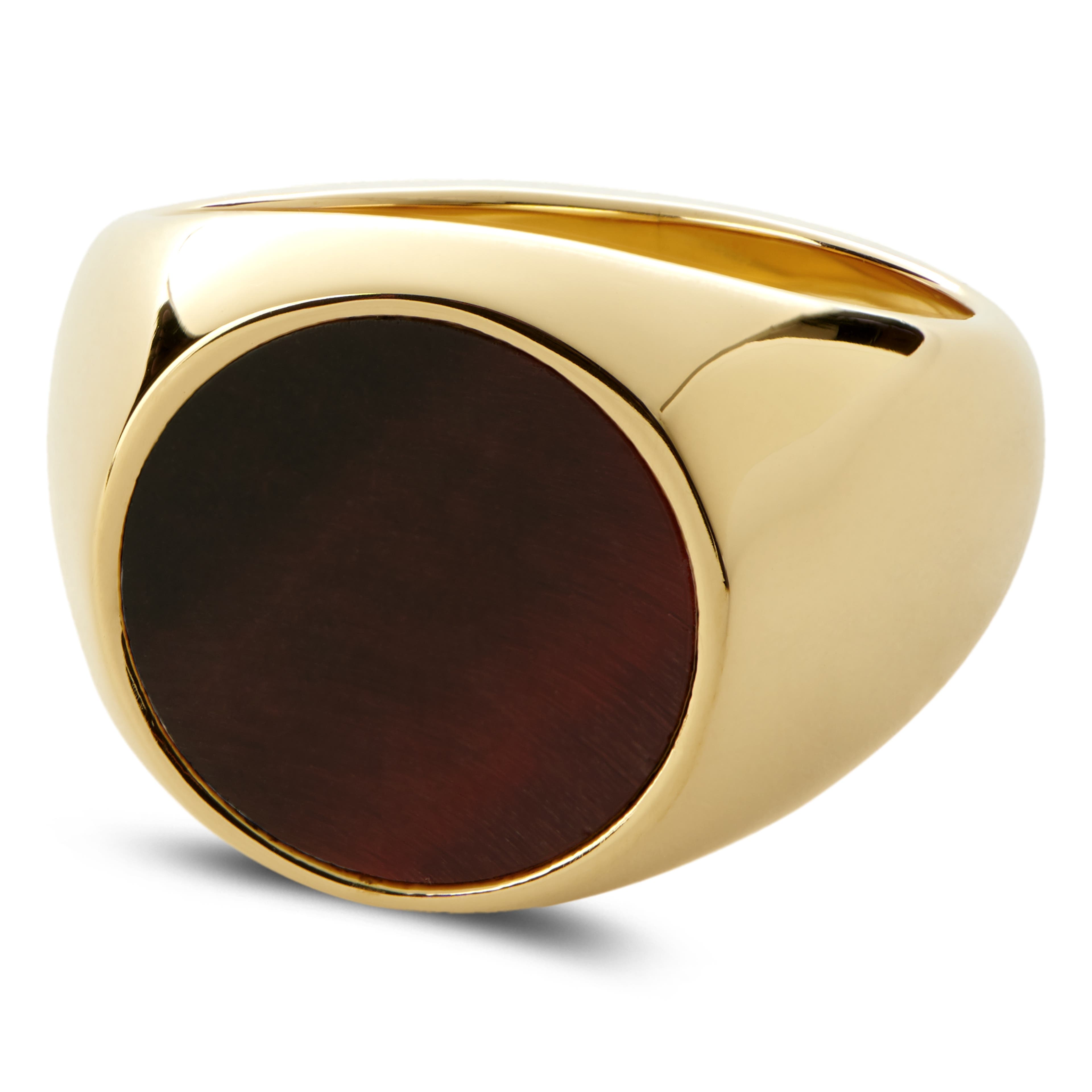Makt | Gold-Tone With Tiger's Eye Signet Ring
