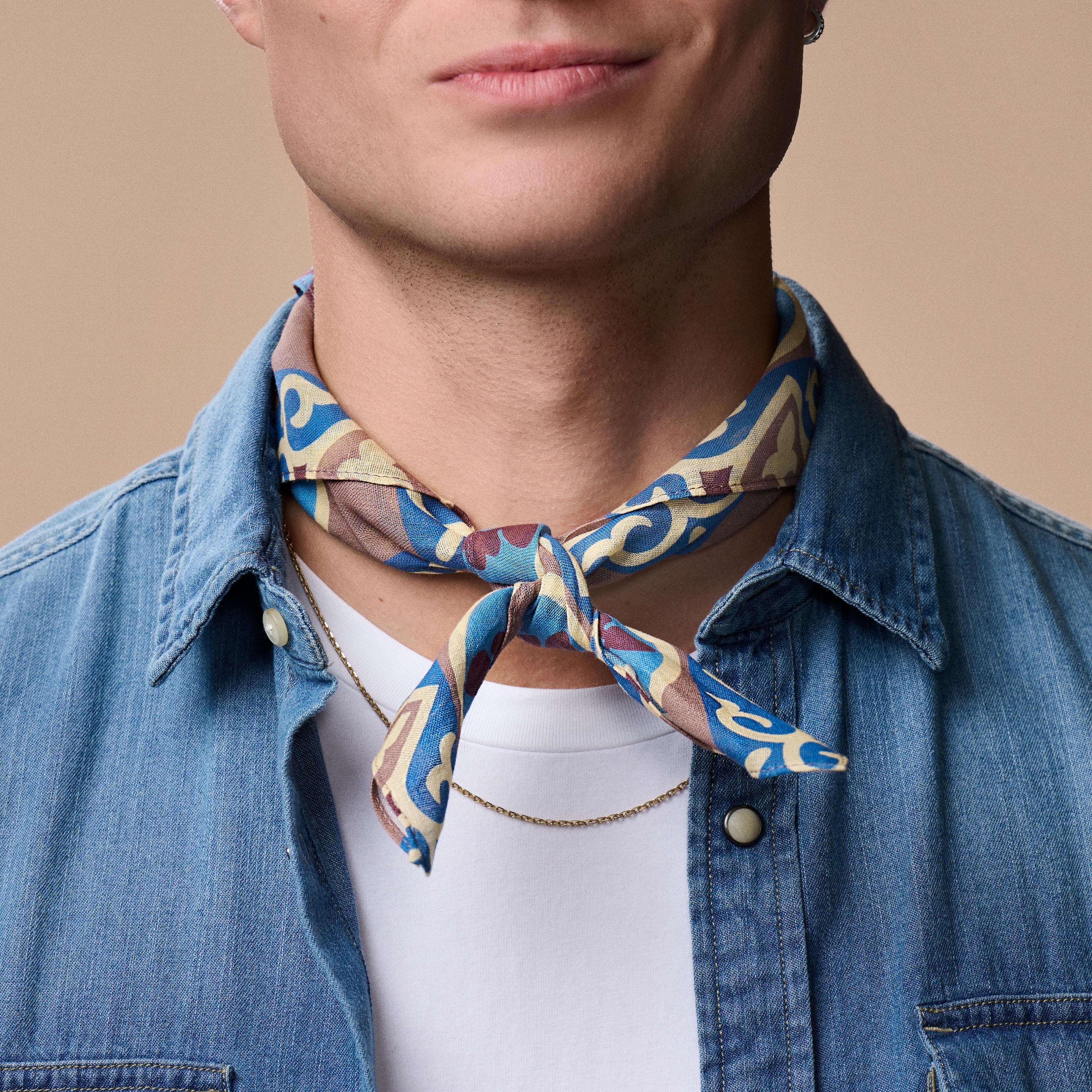 Blue & Brown Ikat Pattern Cotton Neckerchief | In stock! | Bohemian Revolt
