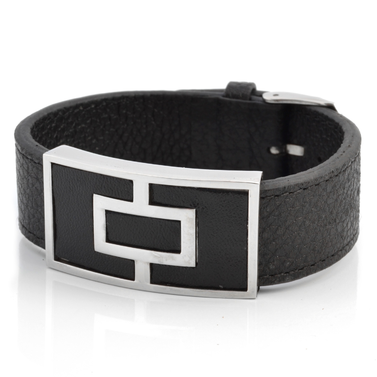 Musta Nahkaranneke Teräksisellä Kuviolla V2 - 1